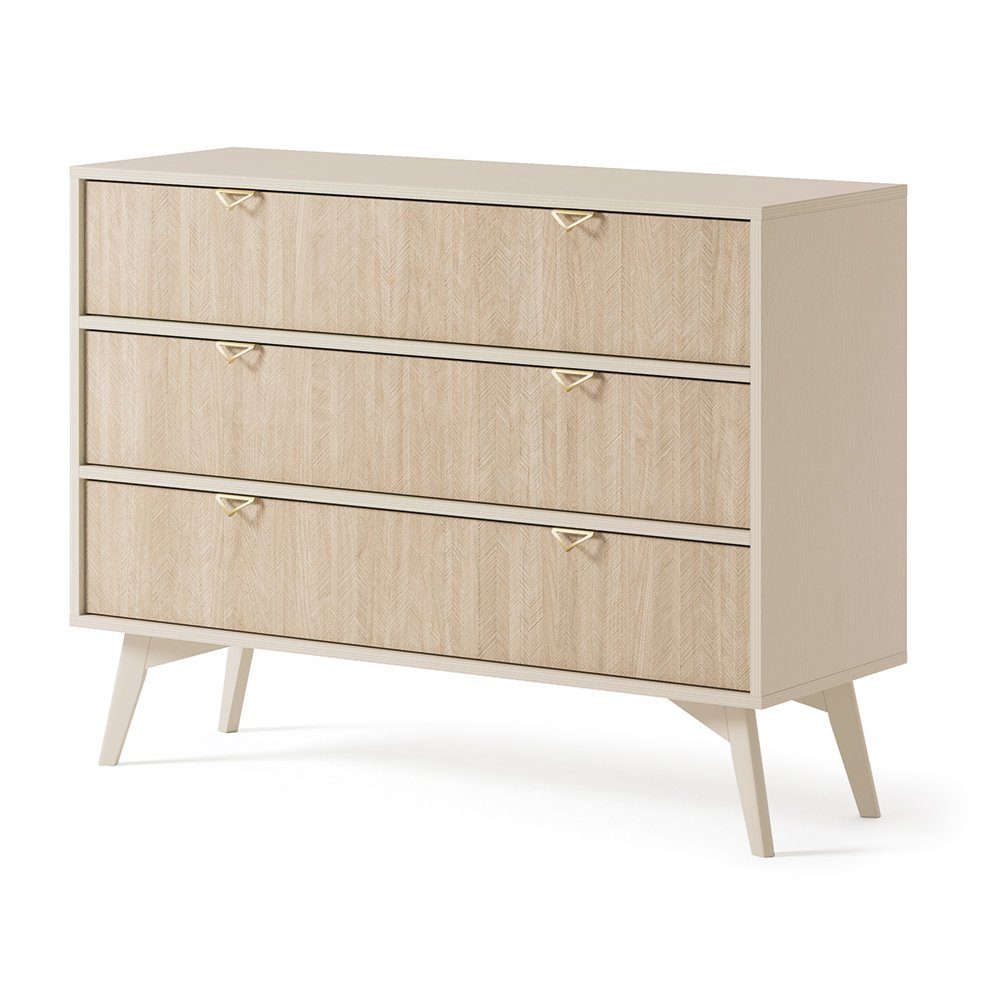 Lomadox Kommode FAREHAM-160, Schubkastenkommode, sandfarben, Front mit Fischgrätenmuster