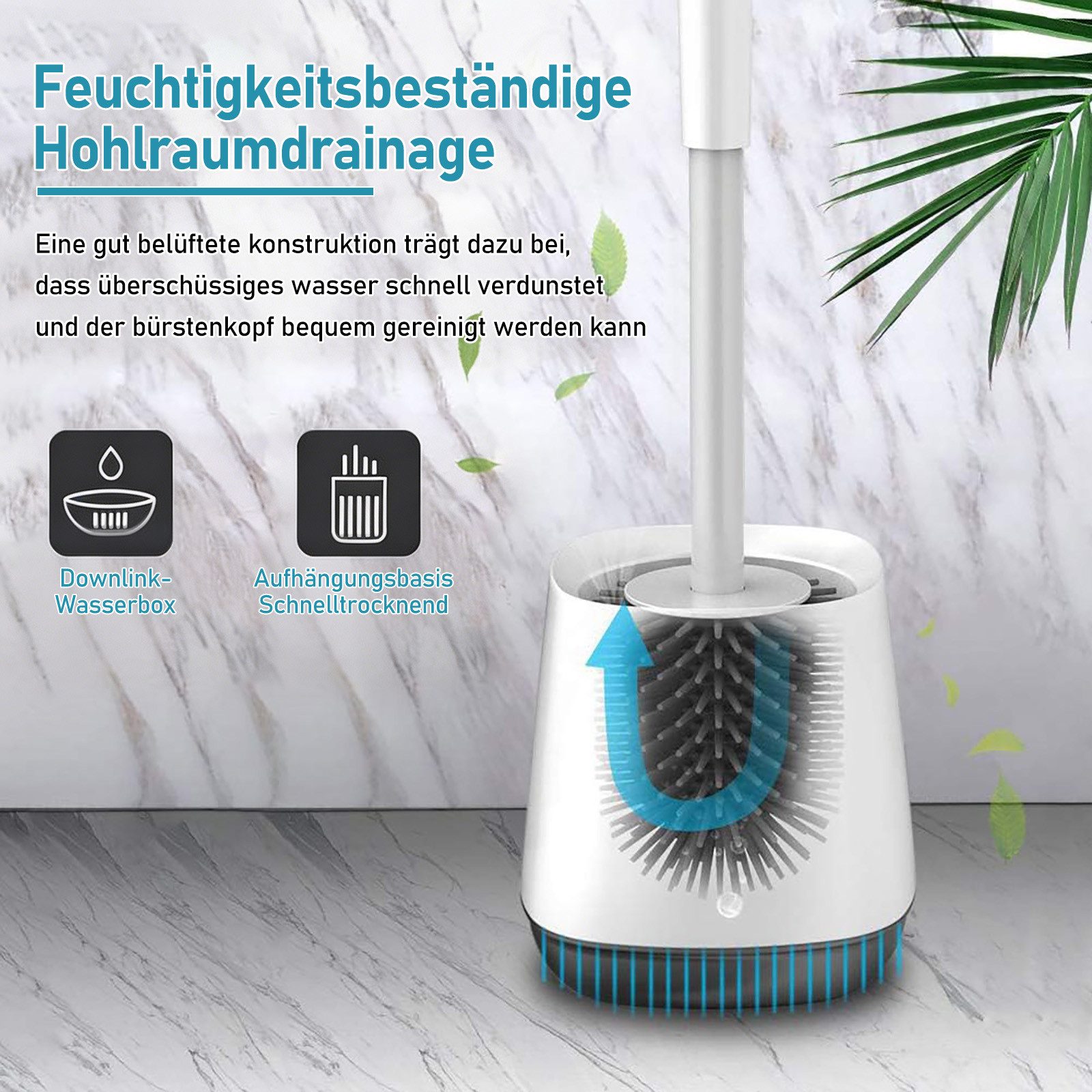 HUGERSTONE WC-Reinigungsbürste Klobürste mit TPR Borsten und Halter, Toilettenbürstenhalter Stehend, (Set, 2-tlg., WC Bürste mit Schnell Trocknendem Haltersatz) – Bild 4 von 5
