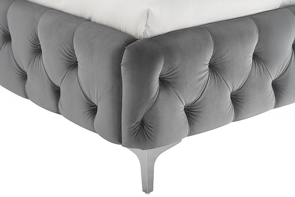 riess-ambiente Polsterbett MODERN BAROCK 160x200cm grau Samt – Barock Stil, Kopfteil, Doppelbett (Einzelartikel, 1-tlg), Chesterfield Design, Französisches Bett – Bild 4 von 5