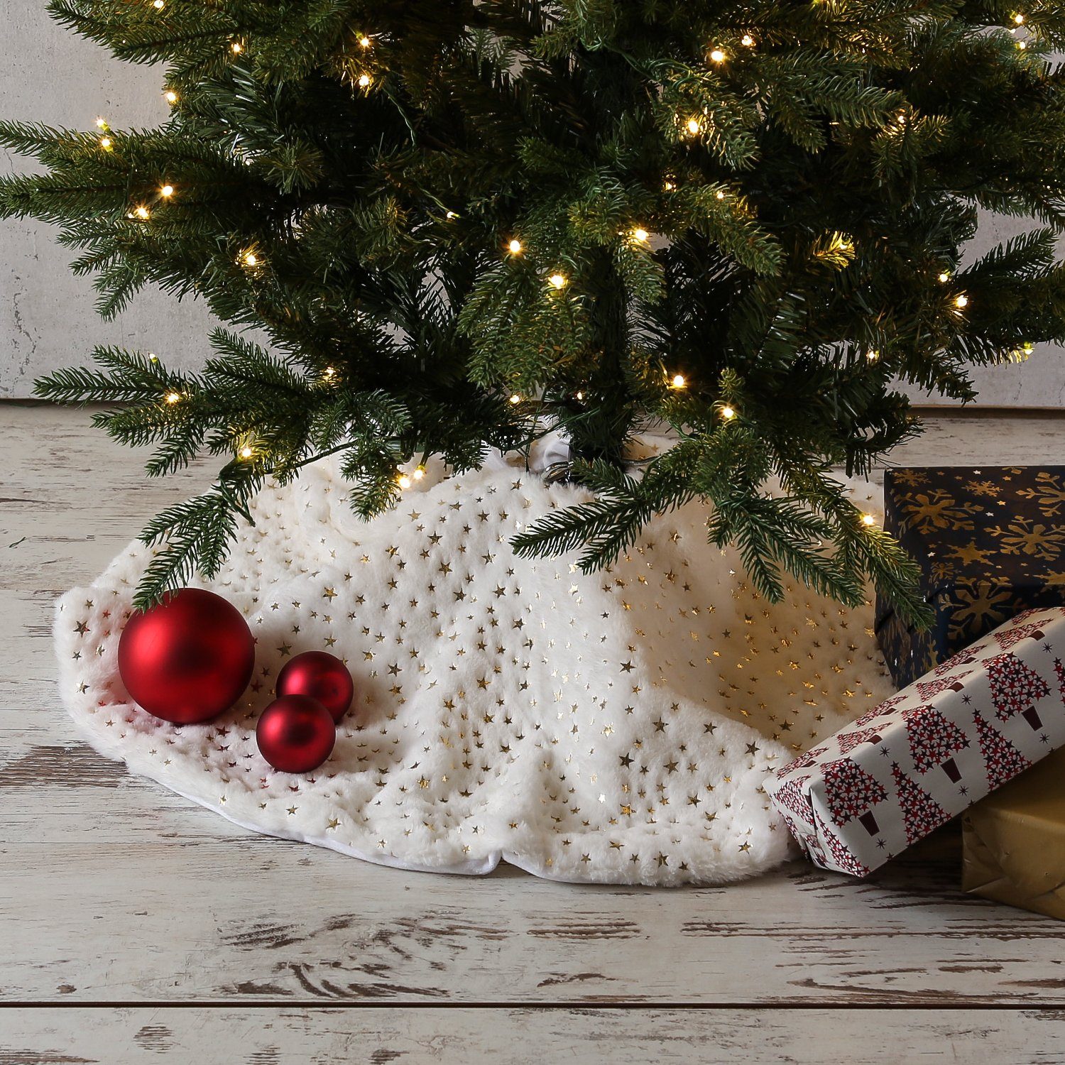 MARELIDA Weihnachtsbaumdecke Weihnachtsbaumteppich Sterne Baumrock Tannenbaumdecke D: 90cm