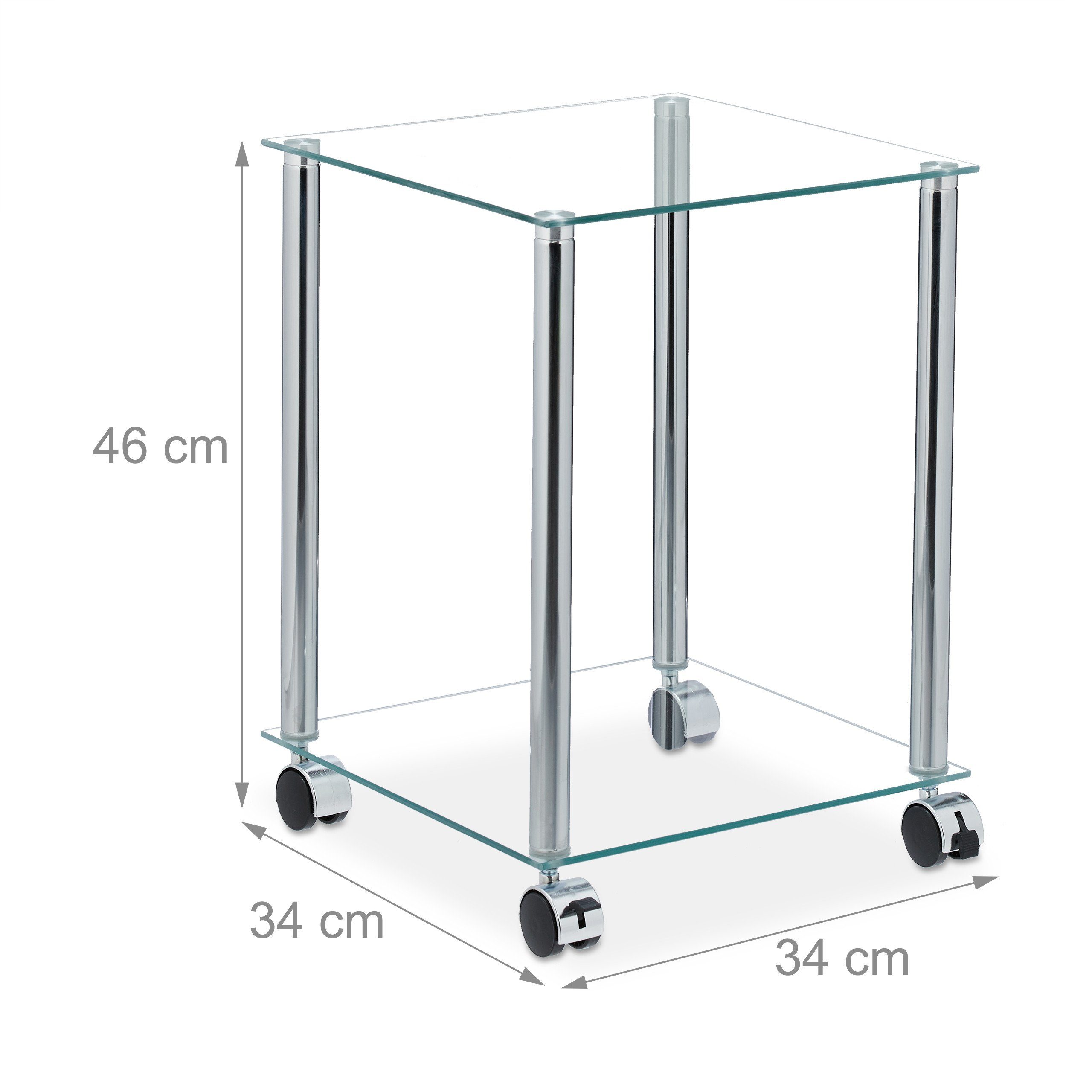 relaxdays Beistelltisch Glas Beistelltisch mit Rollen