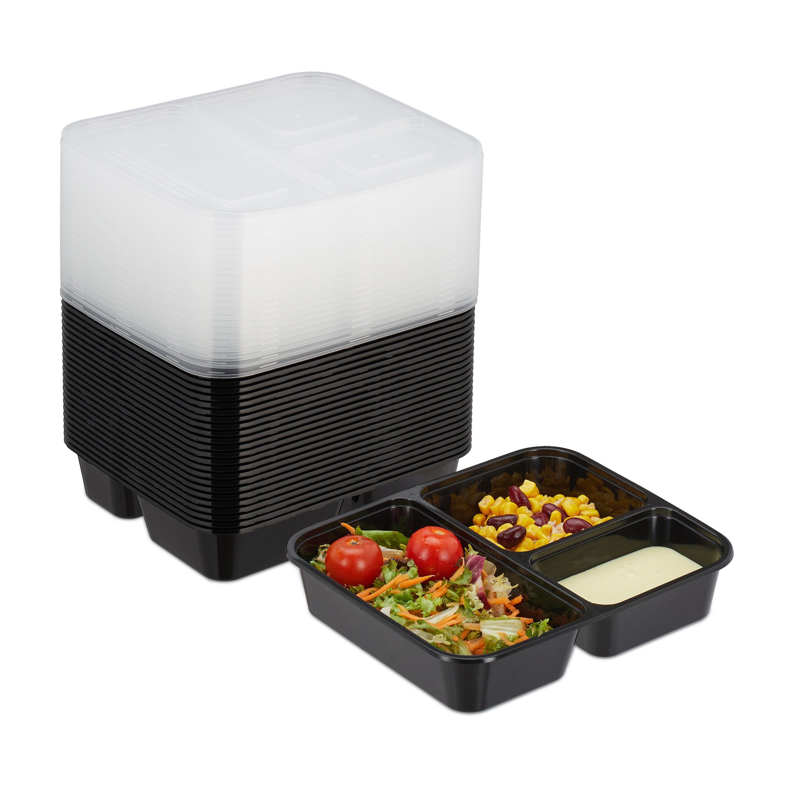 relaxdays Lunchbox Meal Prep Boxen 3 Fächer 24er Set, Kunststoff