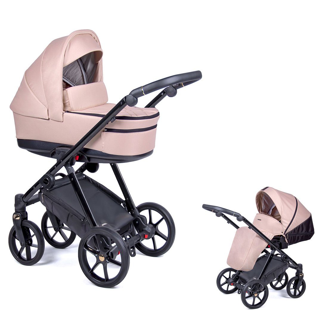 babies-on-wheels Kombi-Kinderwagen 2 in 1 Kinderwagen-Set Axxis - 14 Teile - in 24 Designs Creme = Gestell schwarz