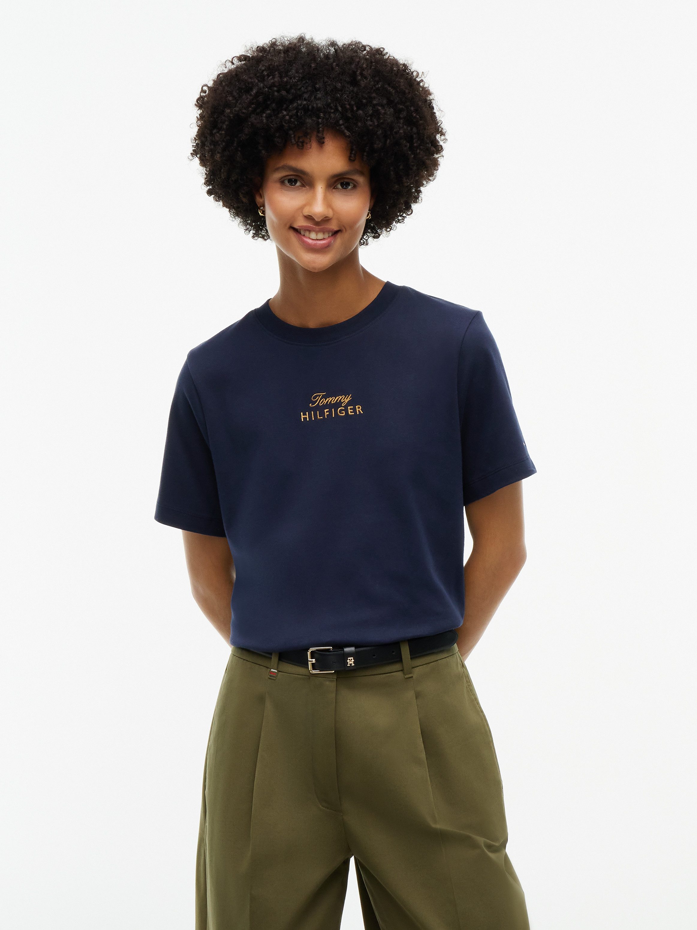 Tommy Hilfiger Kurzarmshirt GOLD SCRIPT MDRN C-NK S/S TEE Baumwolle