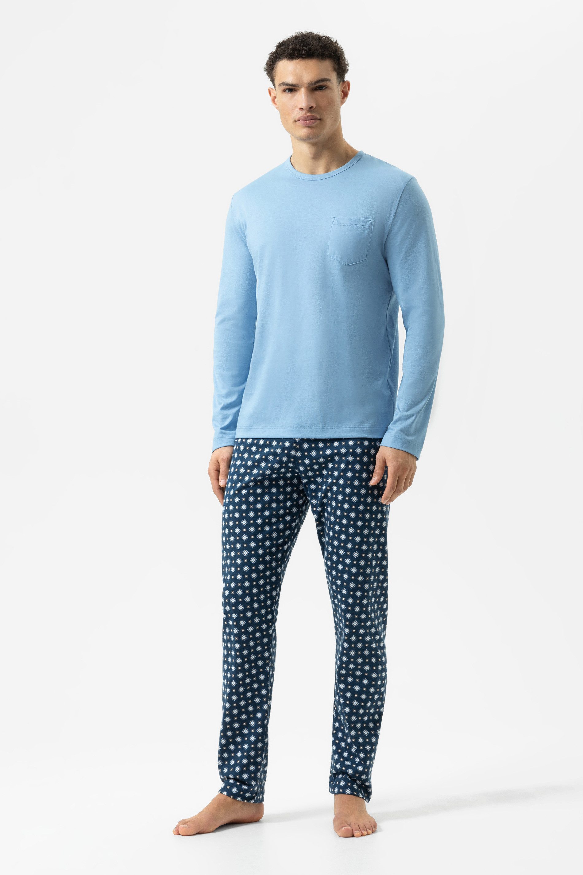 Mey Schlafanzug Serie Classic Blue Tie (2 tlg) Reine Baumwolle, Jersey-Qualität, purer Komfort