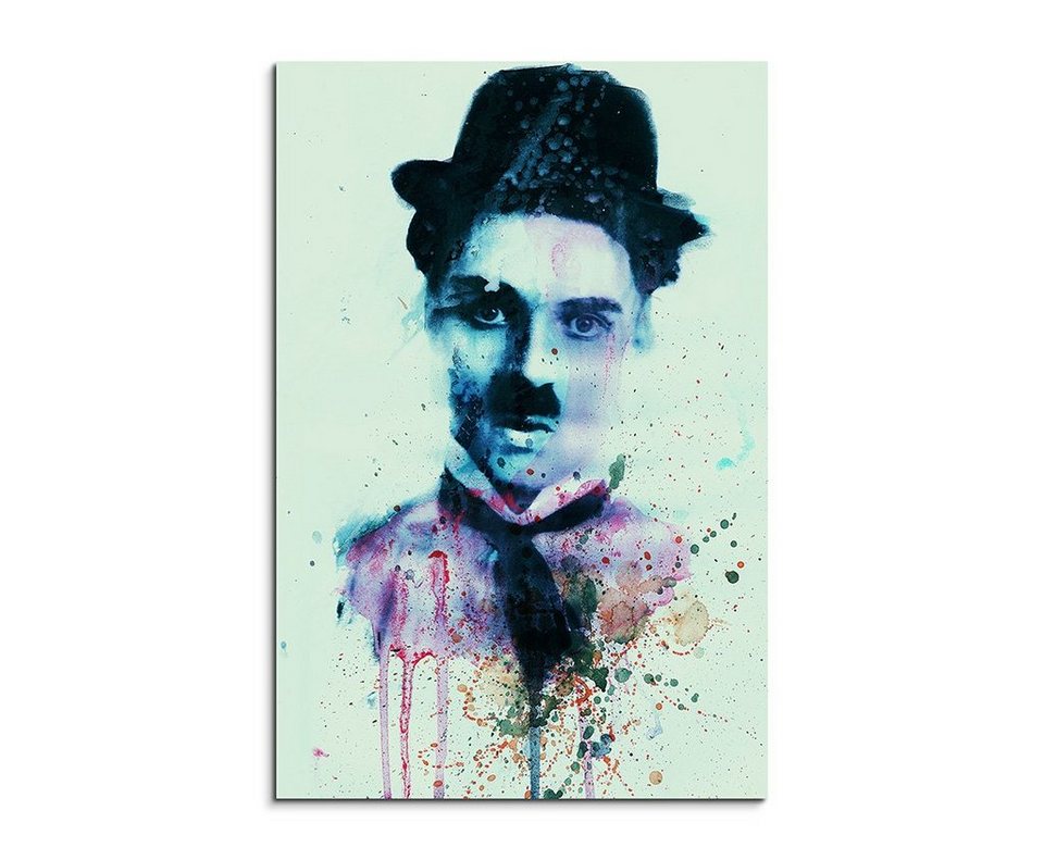 Sinus Art Leinwandbild Charlie-Chaplin 90x60cm Aquarell Art Leinwandbild