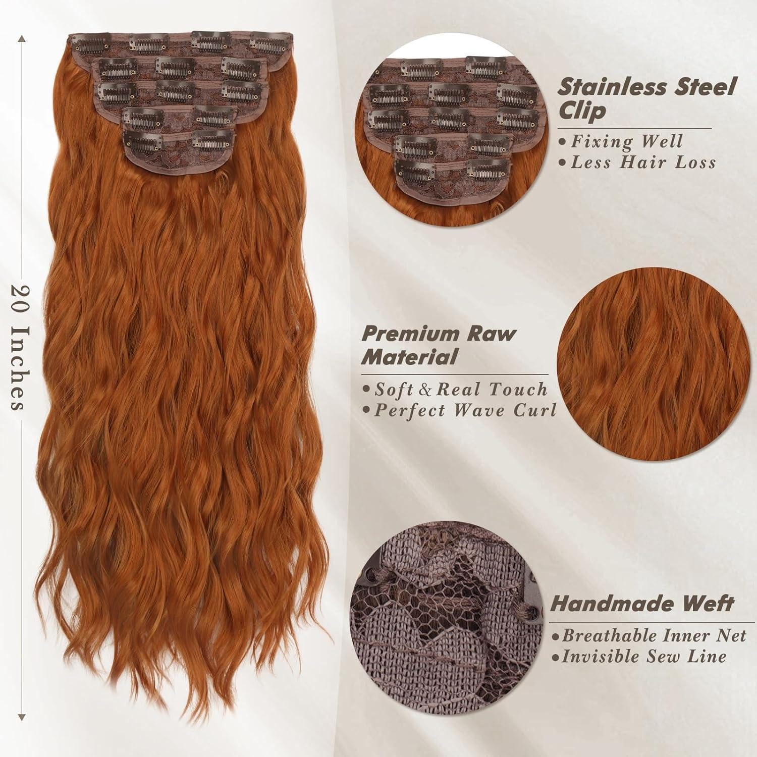 LuxusKollektion Kunsthaar-Extension Clip Haar Extensions 5 STÜCKE 50CM Kupfer Auburn Wellige