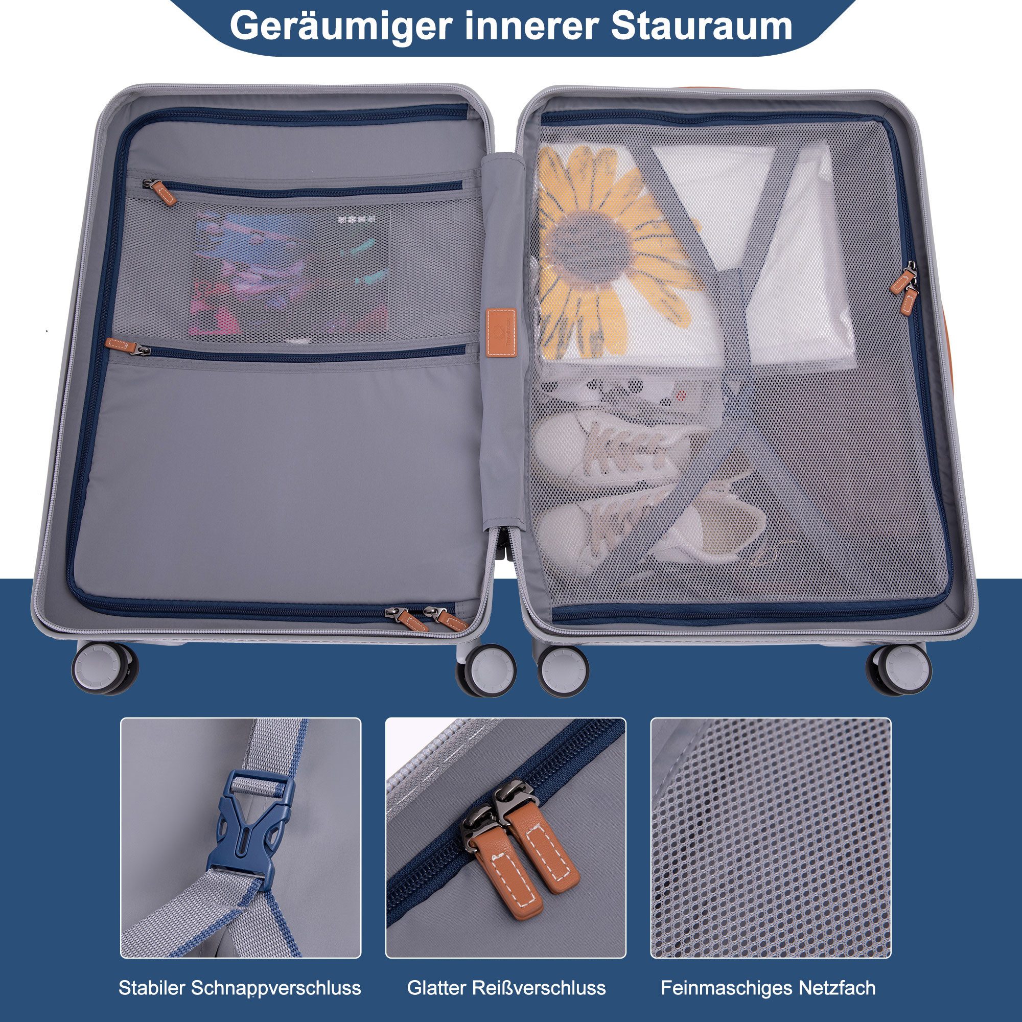Travelhouse Trolleyset Capri, 4 Rollen, (3er Set, 3 tlg., 3 tlg. Hartschalen Trolley Set), mit USB + USB C, Rollenbremse & Polycarbonat Hartschale