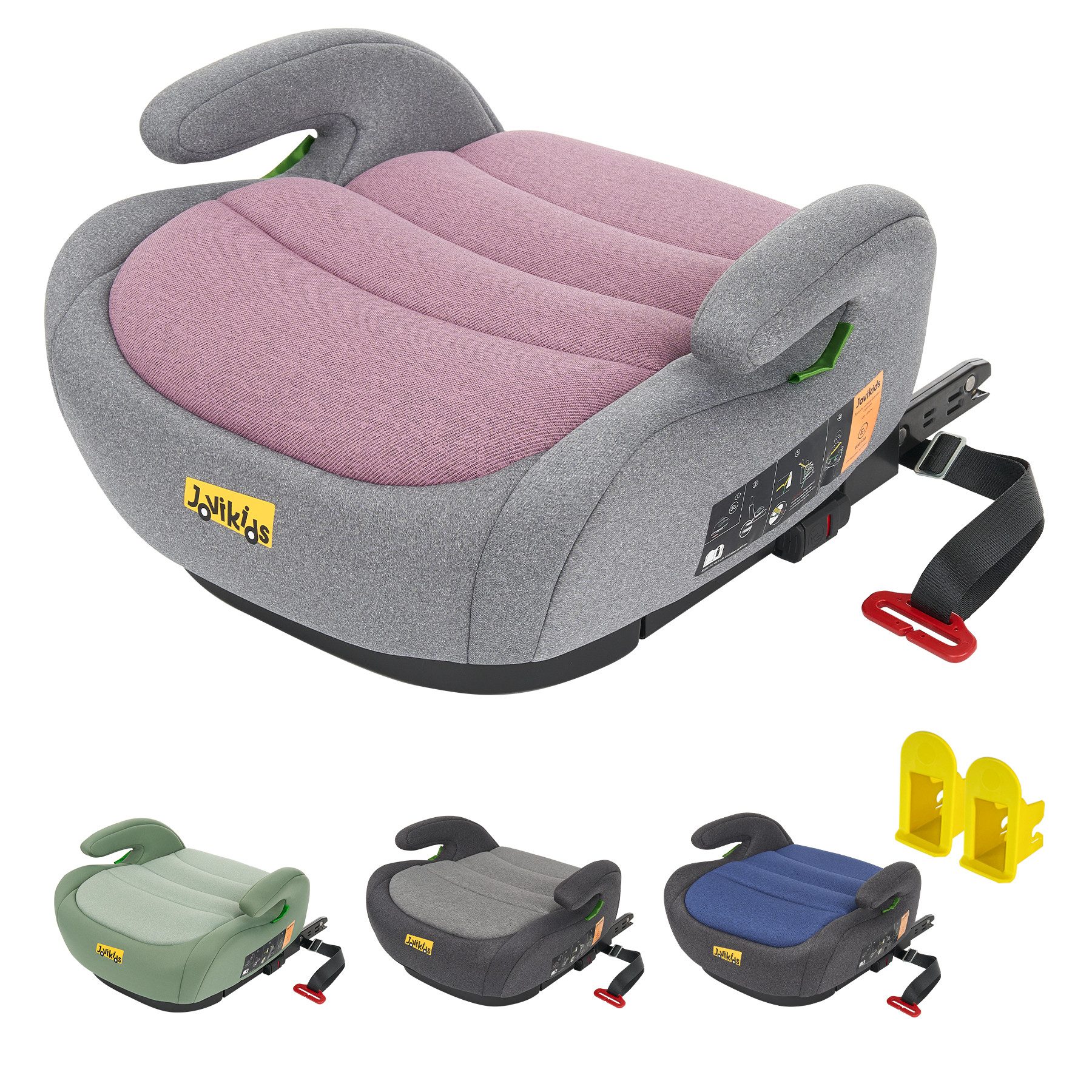 Jovikids Kindersitzerhöhung Auto Kinder ISOFIX, ECE R129, 125-150cm, ab: 150 cm, bis: 125 cm, Verdickter Stoffbezug & Isofix Einführhilfe, Leicht Waschbar