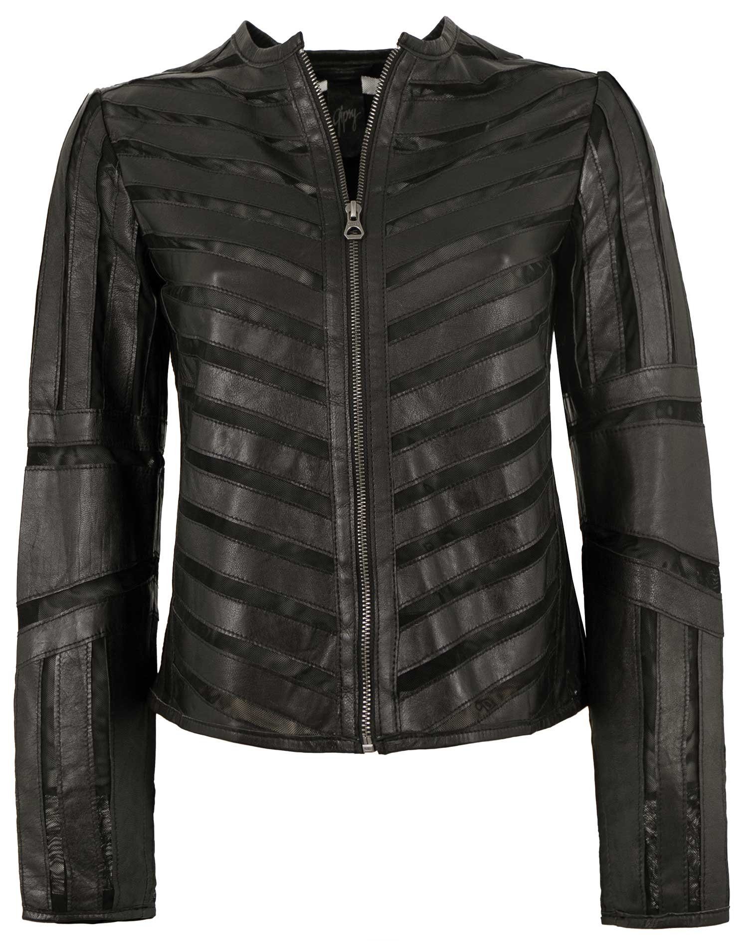 Materialmix MILKY Echtleder Gipsy Lederjacke LELEV Lammnappa schwarz BLACK - GGSuri Gipsy Lederjacke Damen