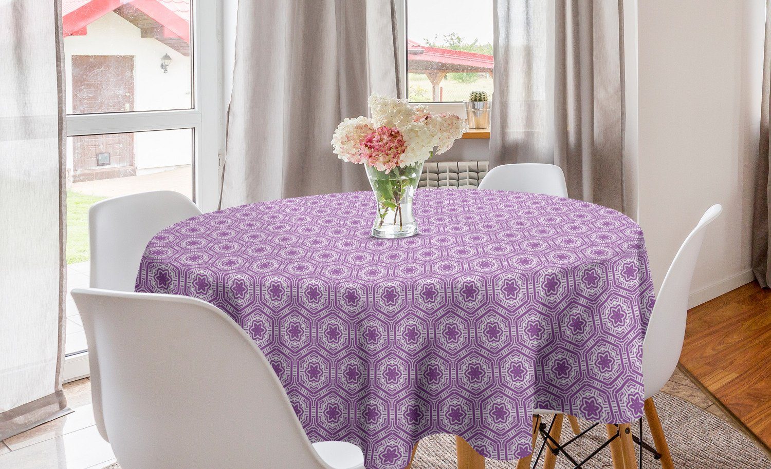 Abakuhaus Esszimmer Tischdecke Hexagon Dekoration, Kreis Geometrisch Küche Tischdecke für Blumen-Motiv Abdeckung Gitter