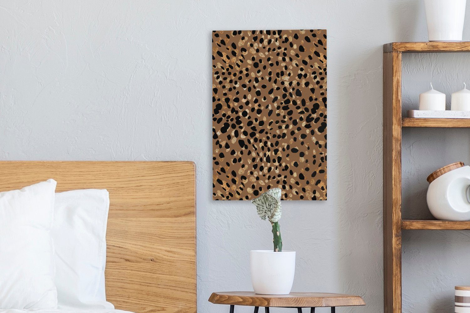 OneMillionCanvasses® Leinwandbild Leopard - Tiermuster cm (1 fertig Braun bespannt Zackenaufhänger, St), - 20x30 Gold, Gemälde, Leinwandbild inkl. 