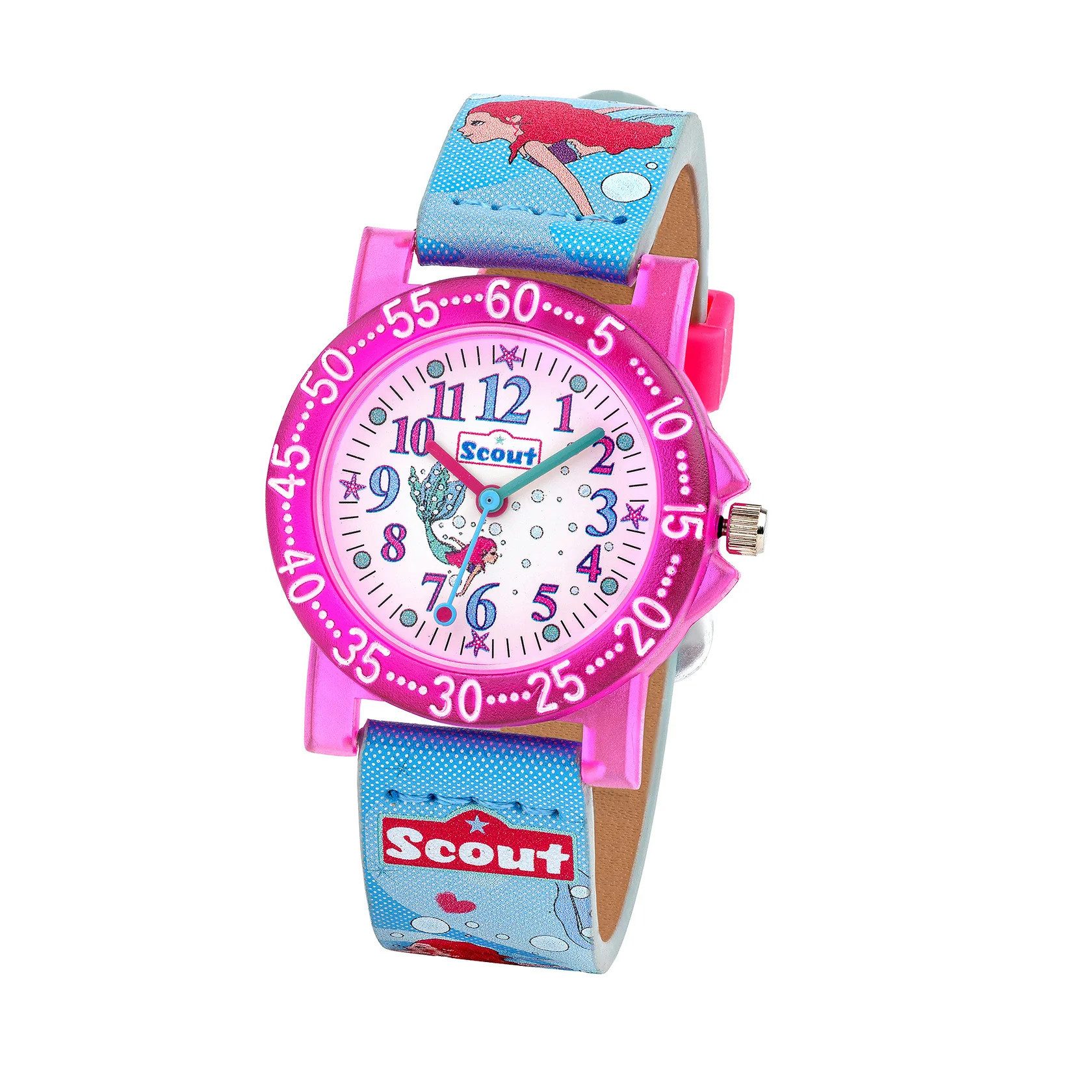 Scout Quarzuhr Kinderuhr 164000032 Meerjungfrau Kunstlederband Hellblau 33 mm