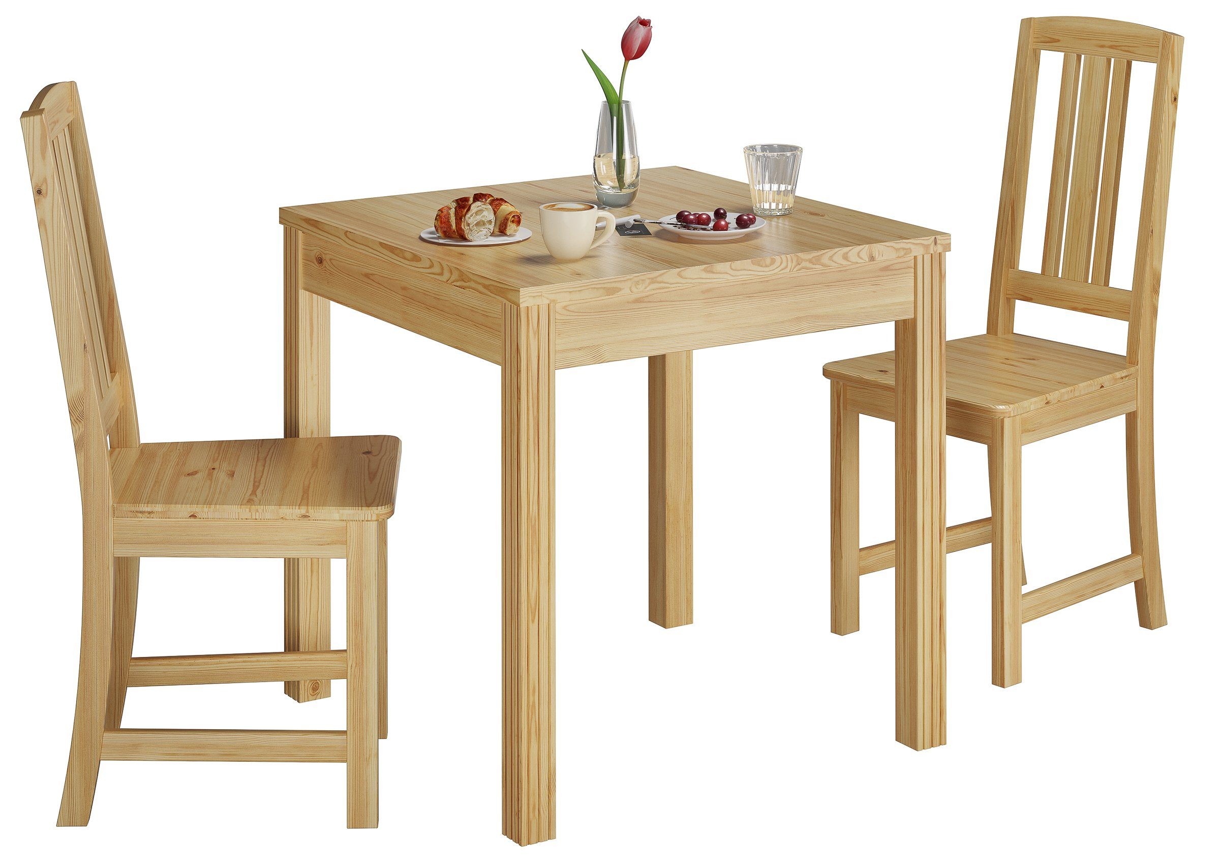 ERST-HOLZ Essgruppe mit Tisch Massivholz Essgruppe Stühle natur Klassische Kiefer und 2