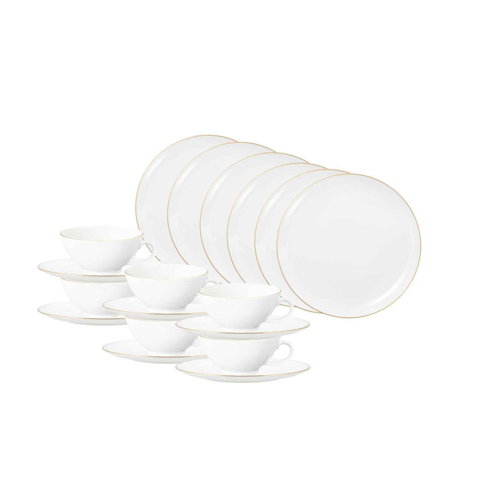 Seltmann Weiden Teeservice Liberty Goldrand Teeservice 140 ml 18-tlg. (18-tlg), 6 Personen, Porzellan
