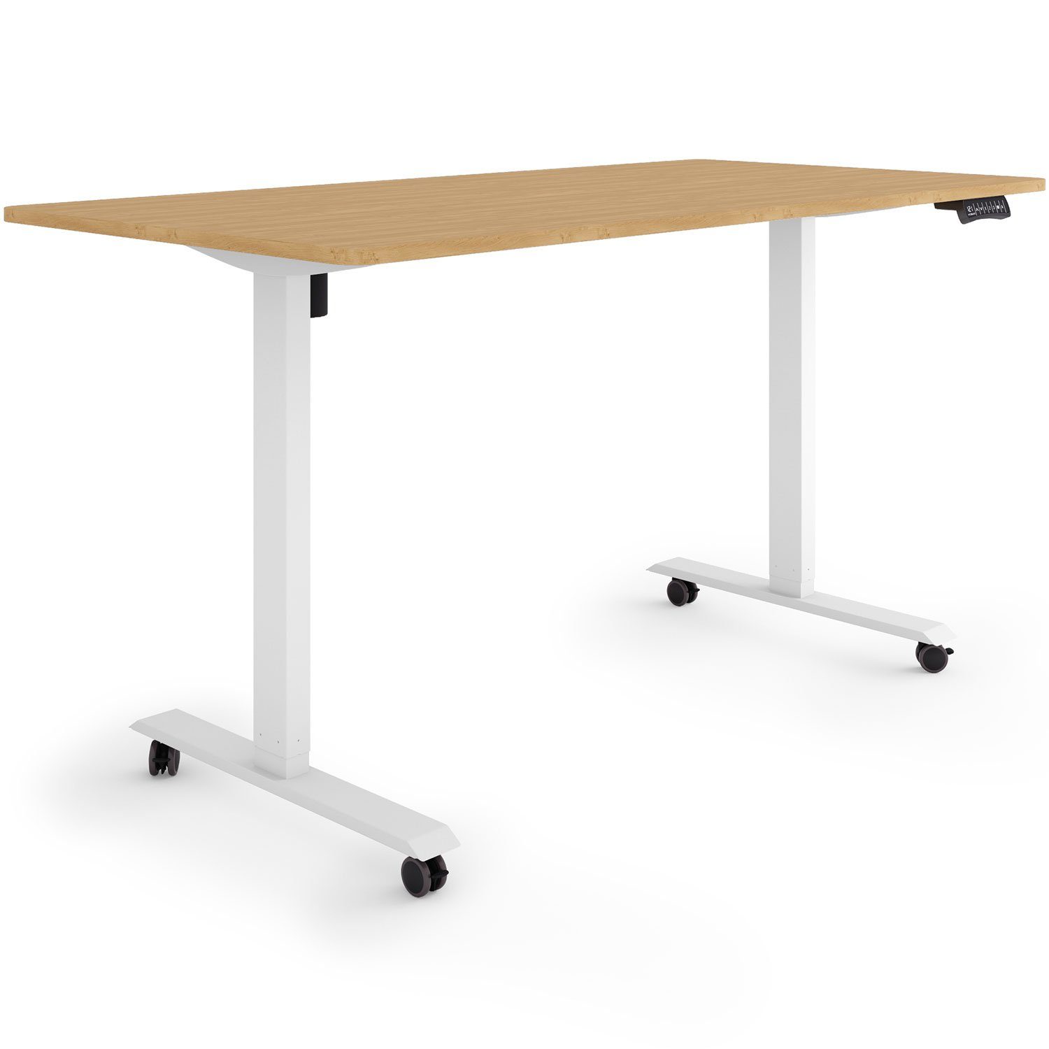 Rahmen: ESMART ESMART Schreibtisch Tischplatte: Schreibtisch cm 80 höhenverstellbarer ETX-121 Bambus x Weiß 160 Rollen auf Germany, Elektrisch /