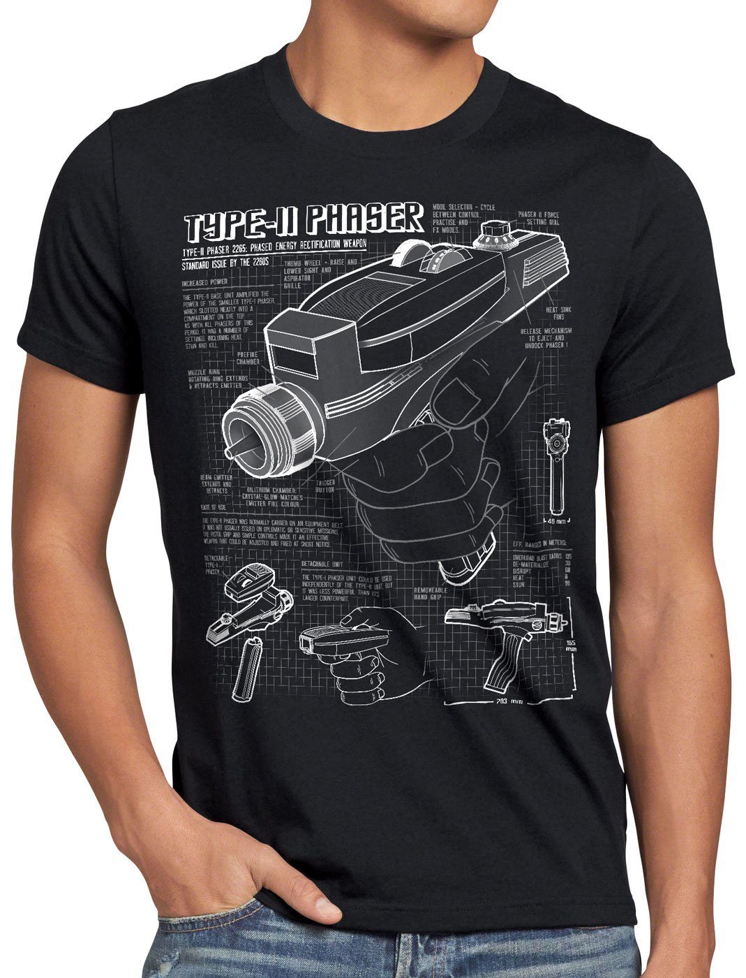 Phaser 2265 trekkie Herren star style3 NCC-1701 schwarz Blaupause T-Shirt trek Print-Shirt
