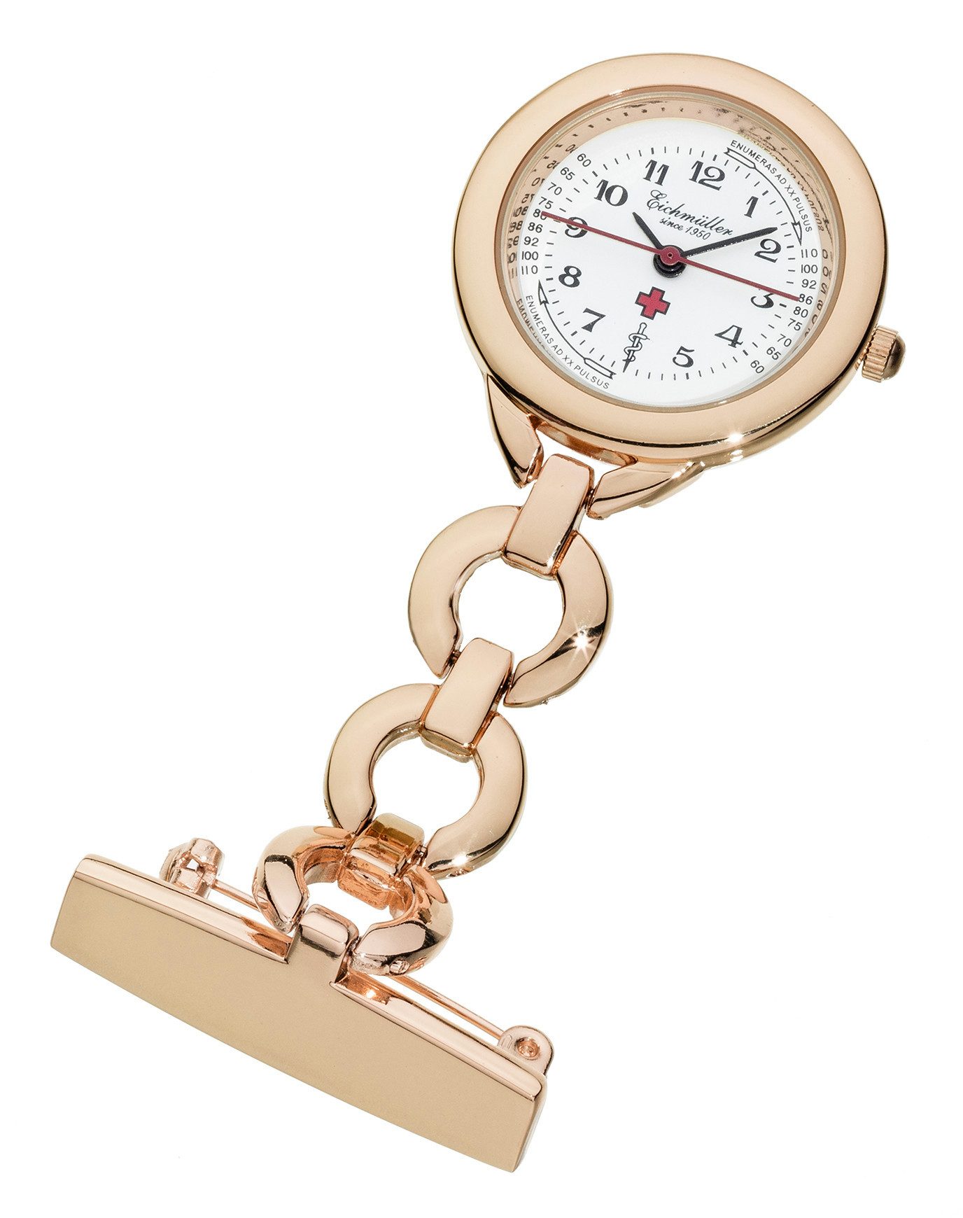 Eichmüller Krankenpflegeuhr Schwesternuhr 3010-6R – Roséfarben, Clip-Uhr für Pflege & Medizin, 27 mm