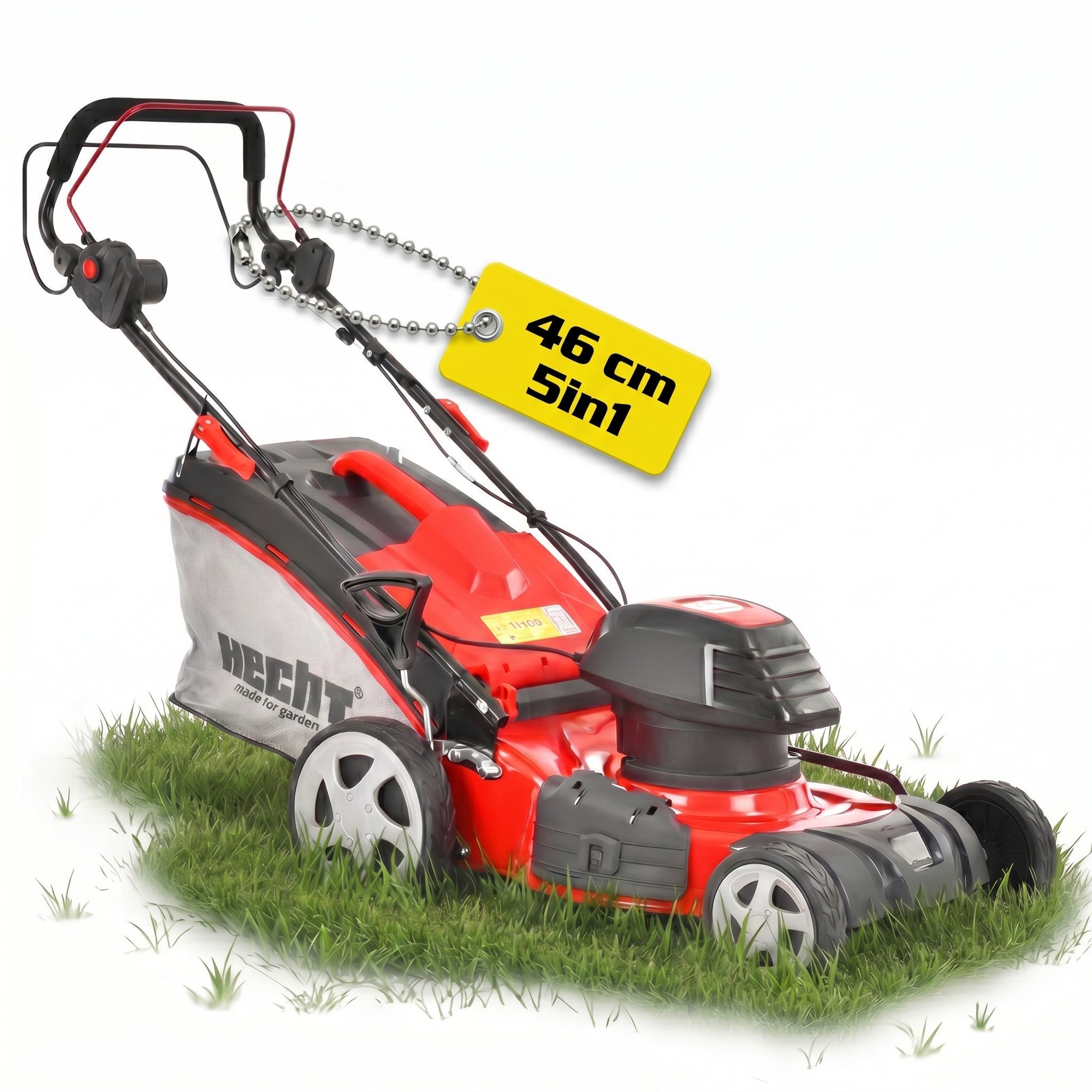 Hecht Elektrorasenmäher mit Radantrieb 1800 W 5in1 50 Liter Fangkorb, 46 cm Schnittbreite, Schnitthöhenverstellung - Mulchkit - 3,3 km/h