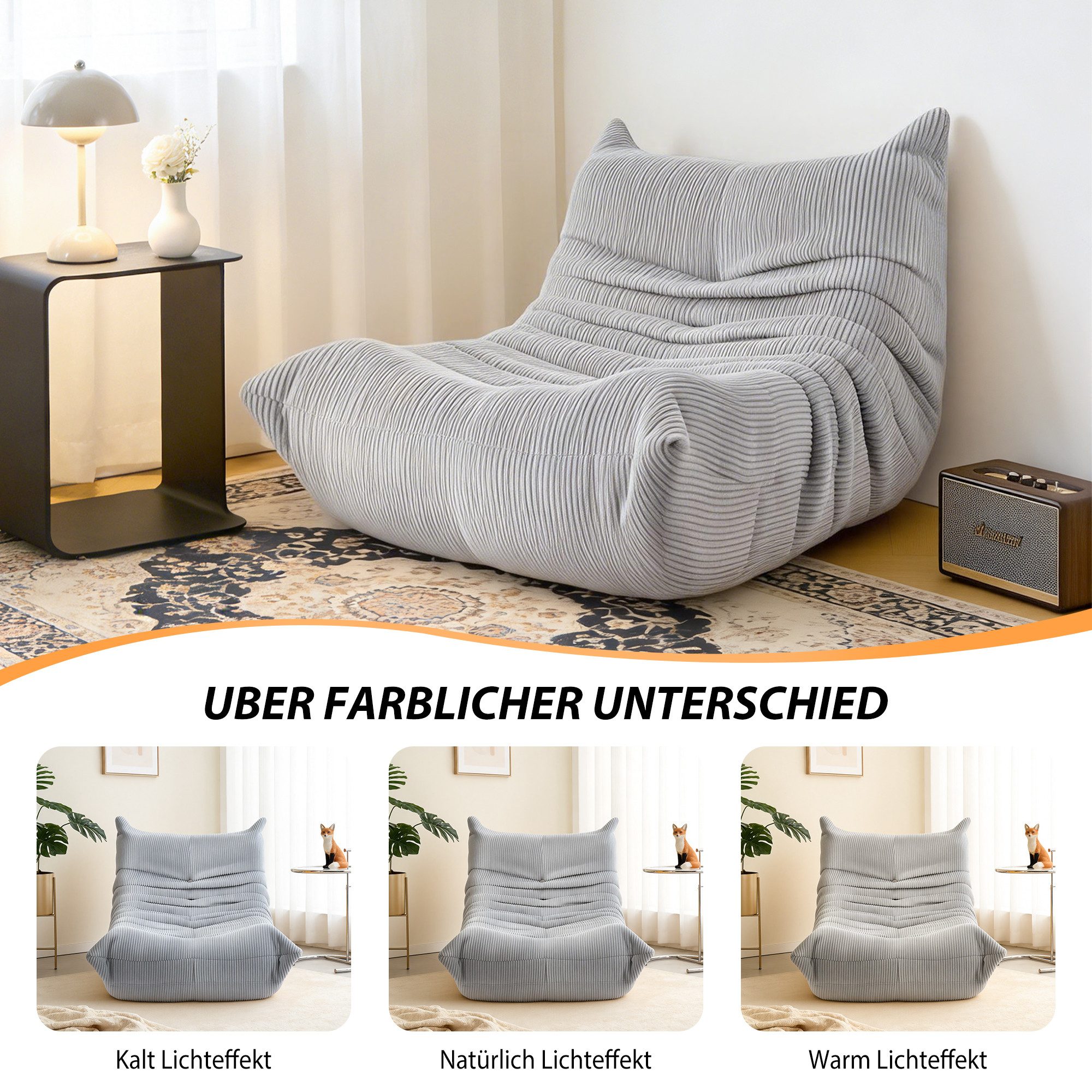 oyajia Sitzsack Relaxsessel Sofa Einzelsofa mit Hochelastischer Schwamm (mit Rückenlehne Einzelsofa), ohne Montage,Bequem & Modern für Wohnzimmer & Schlafzimmer