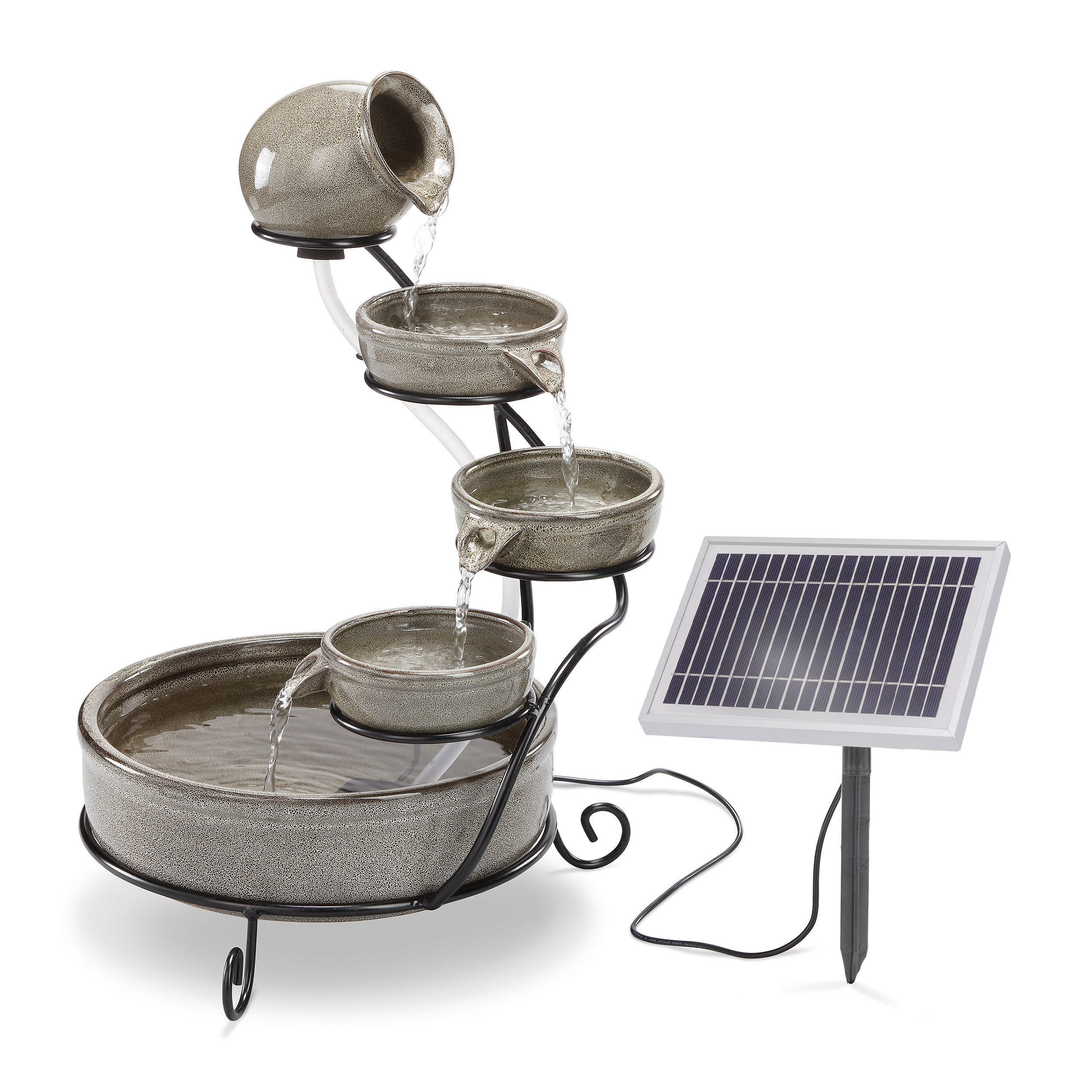 esotec Gartenbrunnen Solar Kaskadenbrunnen Firenze, Keramik grau, H=55cm mediterran 101306, (Komplettset)