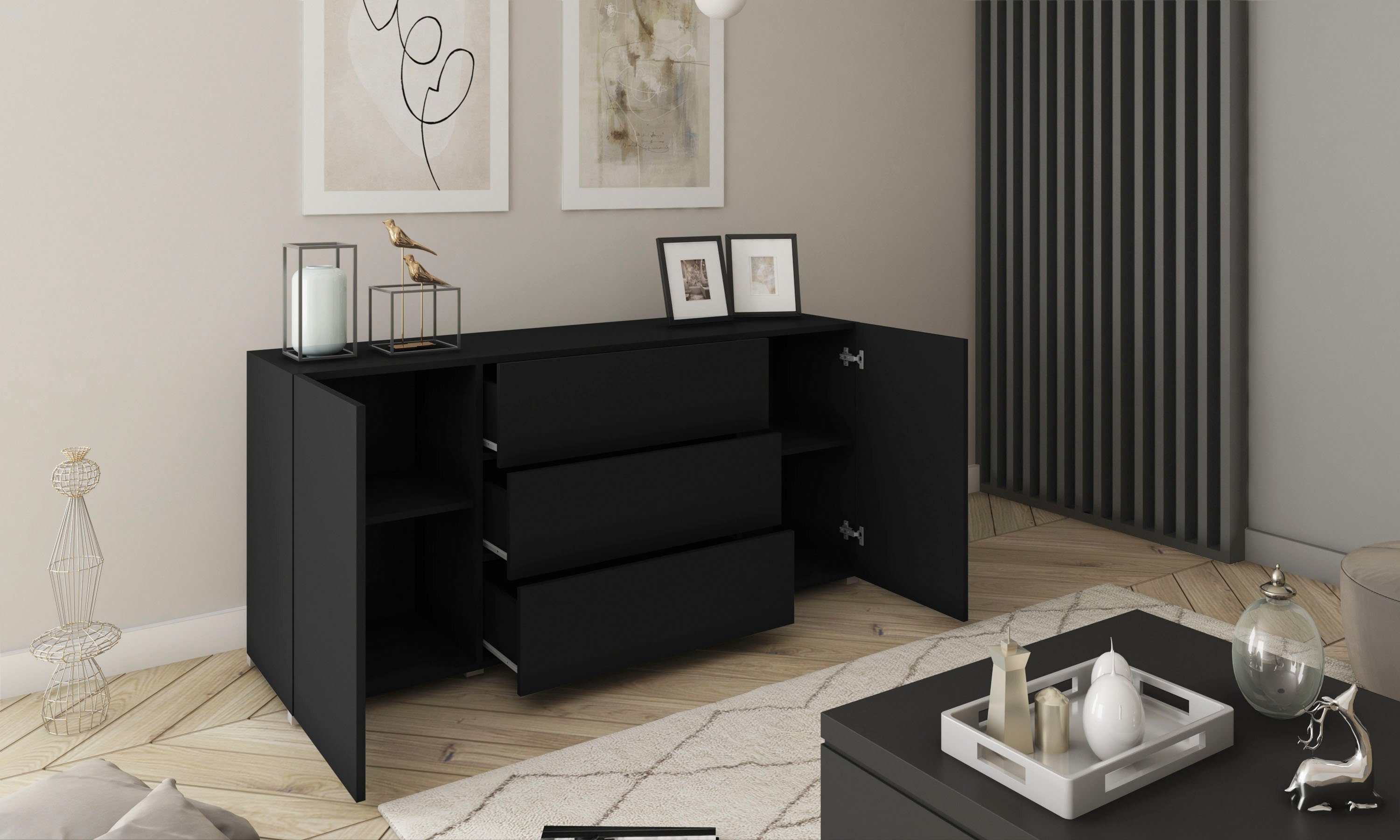 Home affaire Sideboard BERLIN, Moderne grifflose Kommode Breite 150 cm, 4 Schubkästen/ 2 Türen