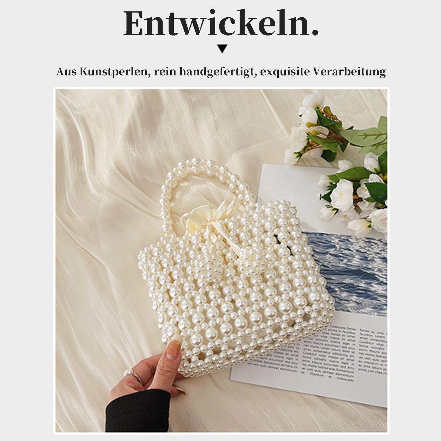 Refttenw Clutch Women's Clutch Artificial Pearls Handbag with Chain, Evening Bag Shoulder Bag