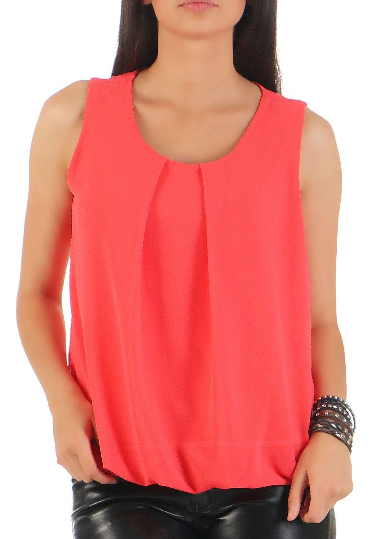 6879 Chiffonbluse mit Rundhals-Ausschnitt than more malito fashion coral Blusentop