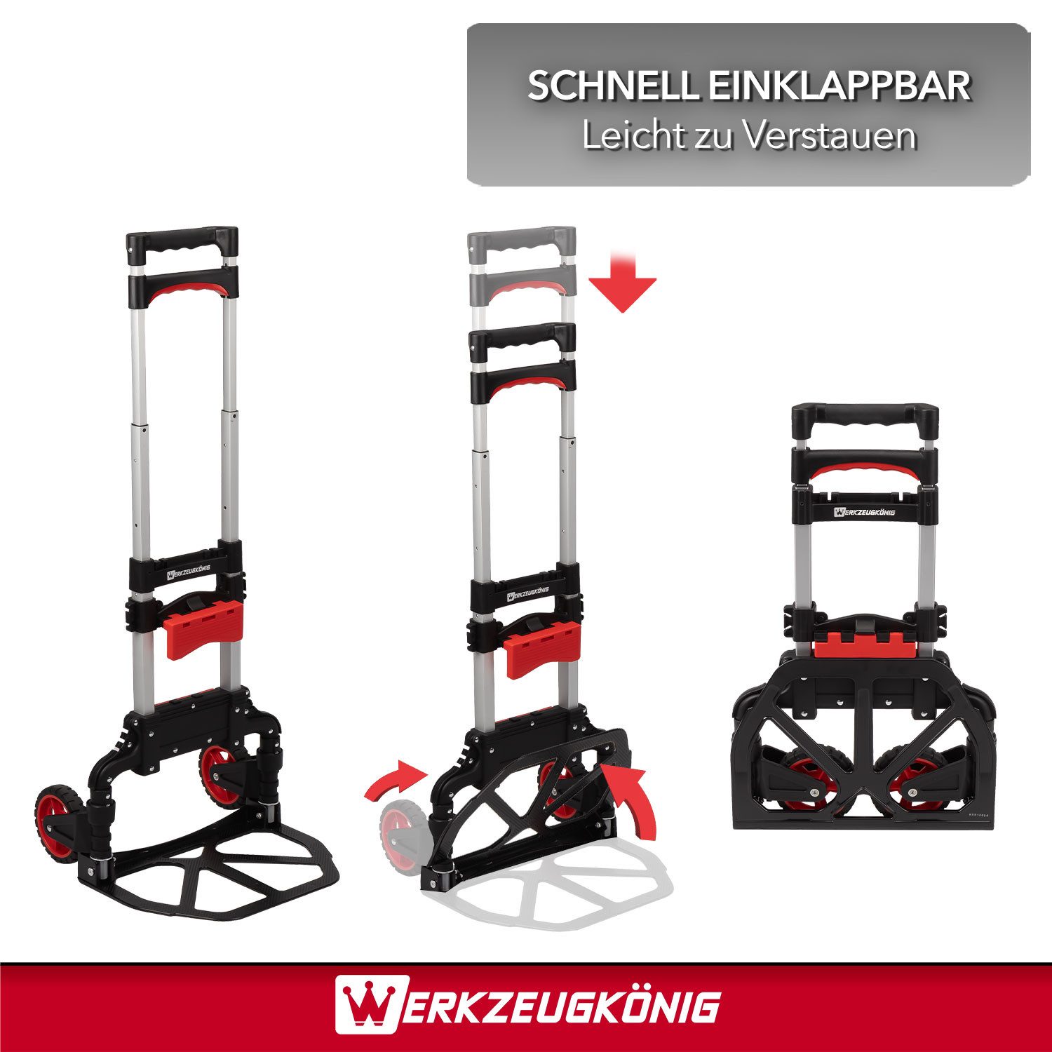 Werkzeugkönig Sackkarre klappbar 70 kg mit Kistenhalter, integrierter Kistenhalter - großzügige Schaufel 39 x 28 cm