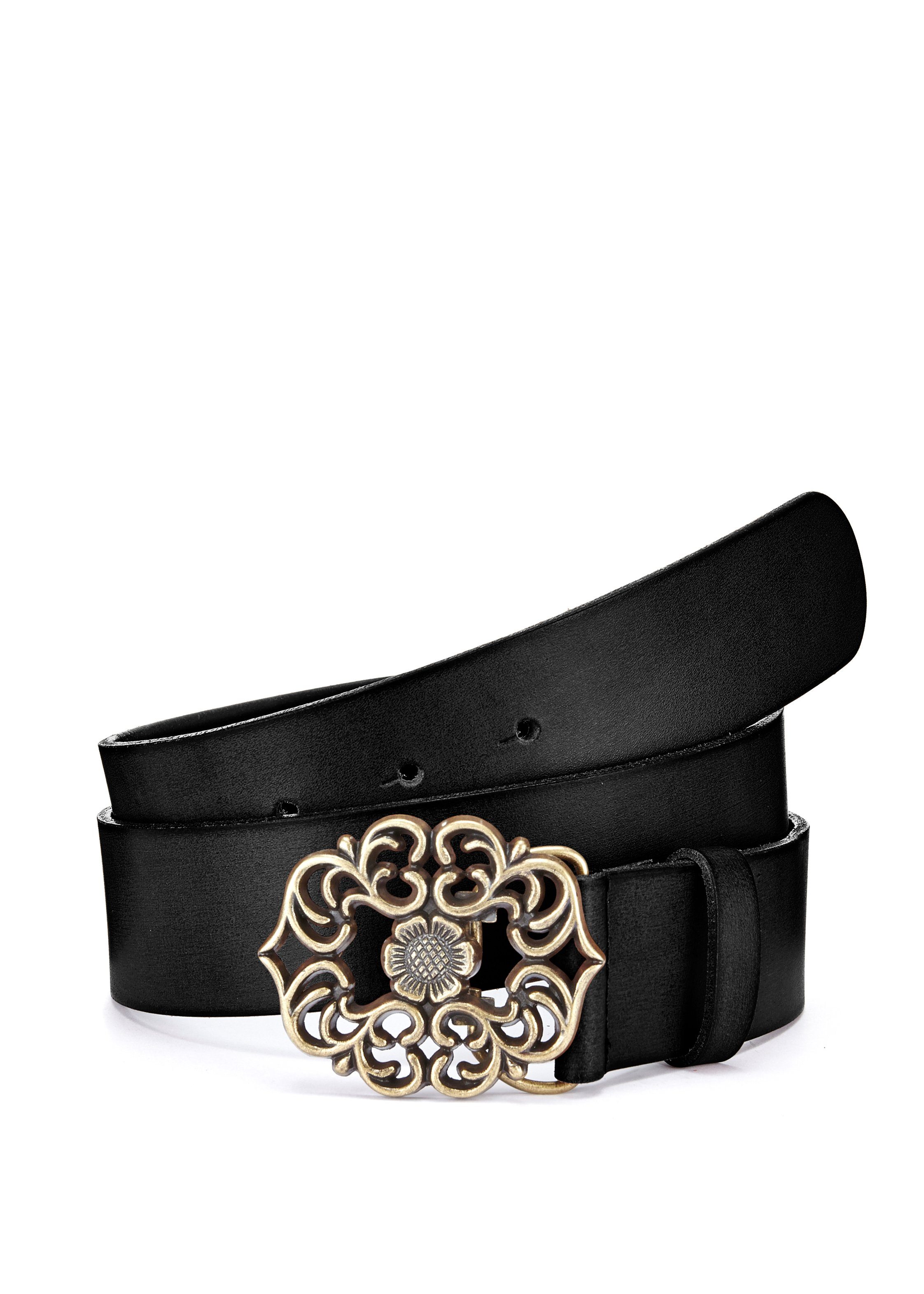 LASCANA Ledergürtel Hüftgürtel mit Metallschließe, Leder-Hüftgürtel, für Hosen, Jeans & Kleider schwarz-goldfarben