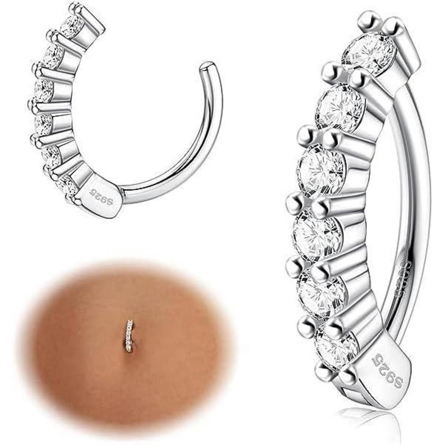 Bauchnabelpiercing Bauchnabelringe Damen 925 Silber CZ Reverse Creolen Hypoallergen OTTO