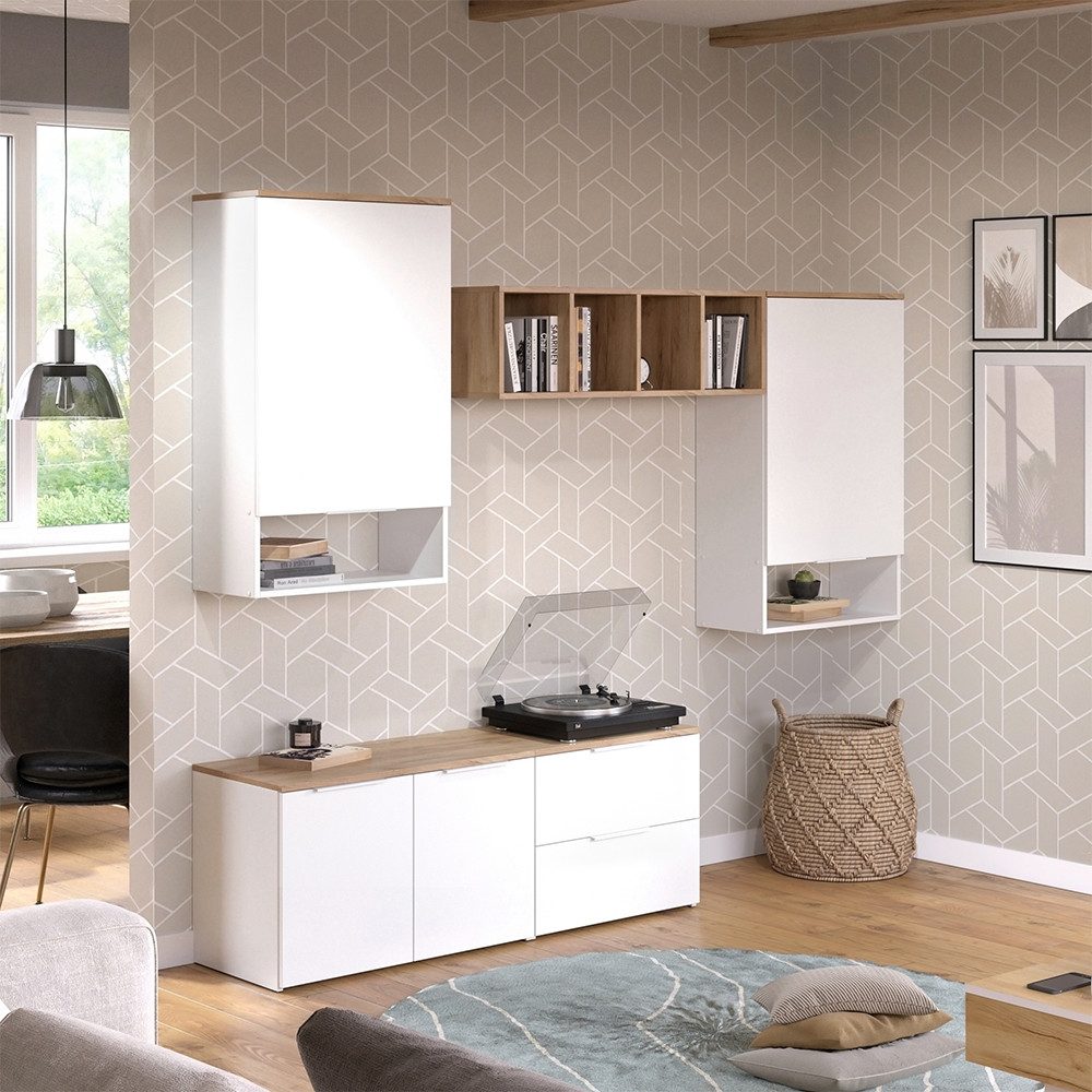 Vicco Wohnwand Wido, Weiß/Sonoma, 5 Teile, (5-St)