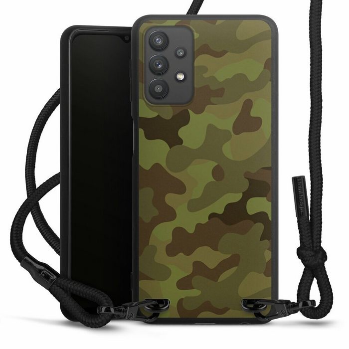 DeinDesign Handyhülle Camouflage Tarnmuster Black & Bold Military Denim Camo Samsung Galaxy A32 5G Premium Handykette Hülle mit Band
