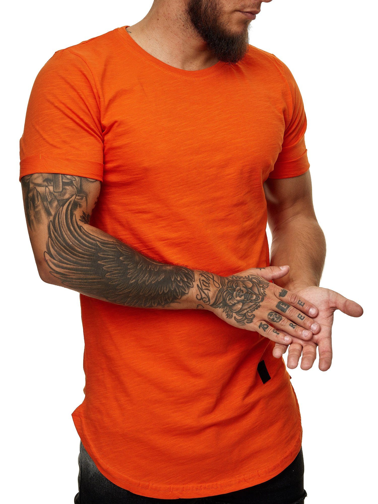 Shirt Shirt Round Oversize Herren Orange T-Shirt Code47 Basic Vintage (1-tlg) Neck Zipper T-Shirt
