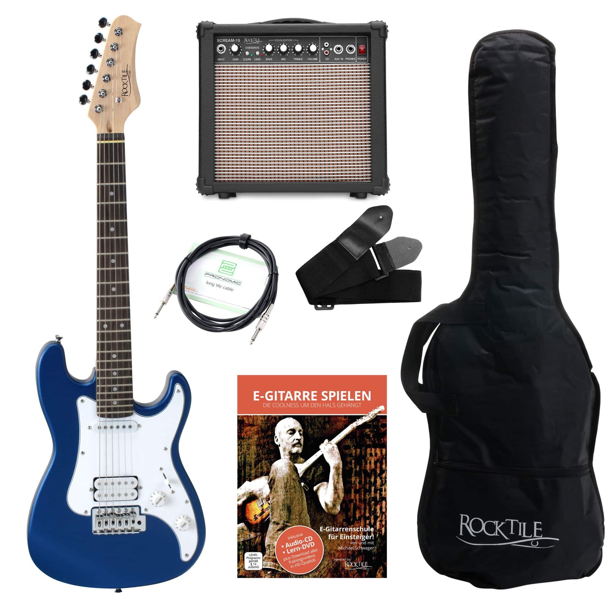 Rocktile E-Gitarre Sphere Junior elektrische Gitarre für Kinder, inkl.  Verstärker, Kabel, Gurt und Schule mit CD/DVD