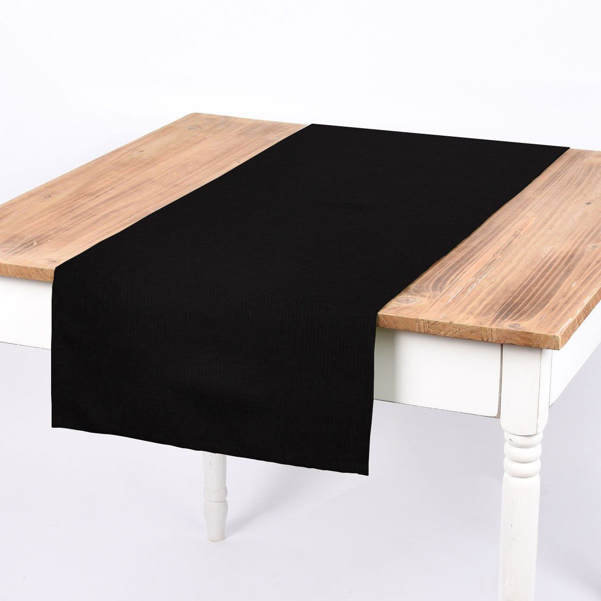 uni LEBEN. handmade Kästchenstruktur Tischläufer Tischläufer Waffelrelief schwarz, SCHÖNER SCHÖNER LEBEN.