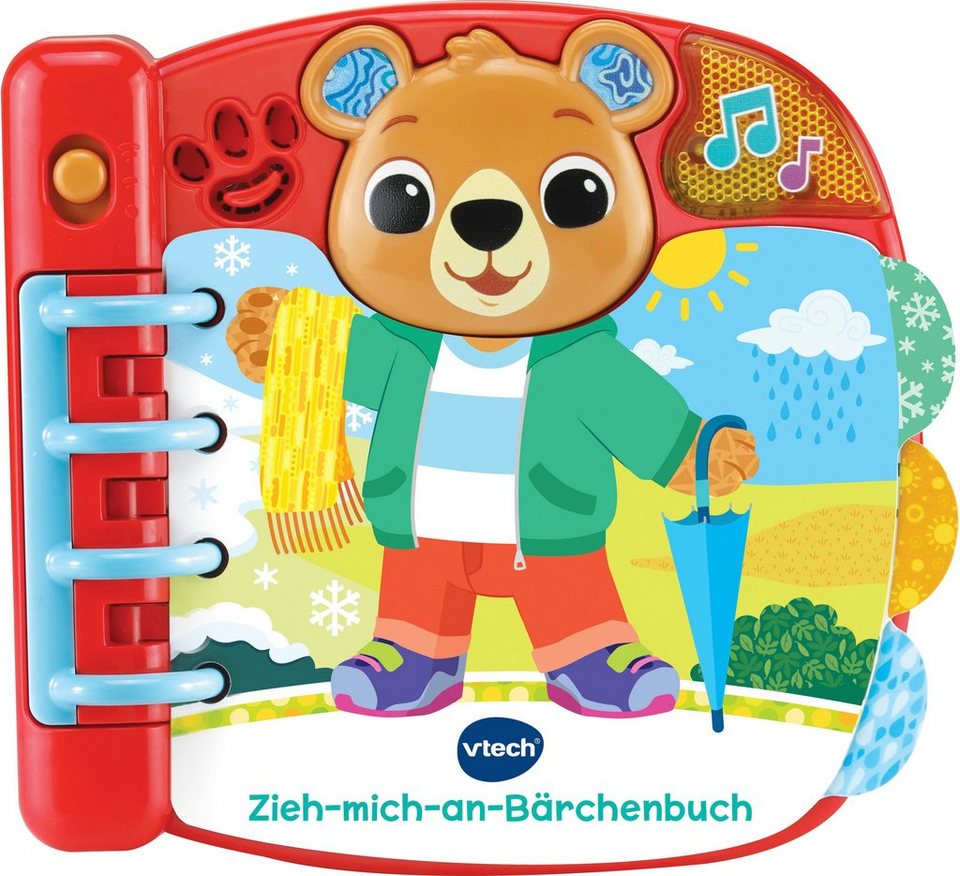 Vtech® Buch Vtech Baby, Zieh-mich-an-Bärchenbuch, mit Licht und Sound,  Bärentaste löst lustige Sätze, Geräusche und Musik aus