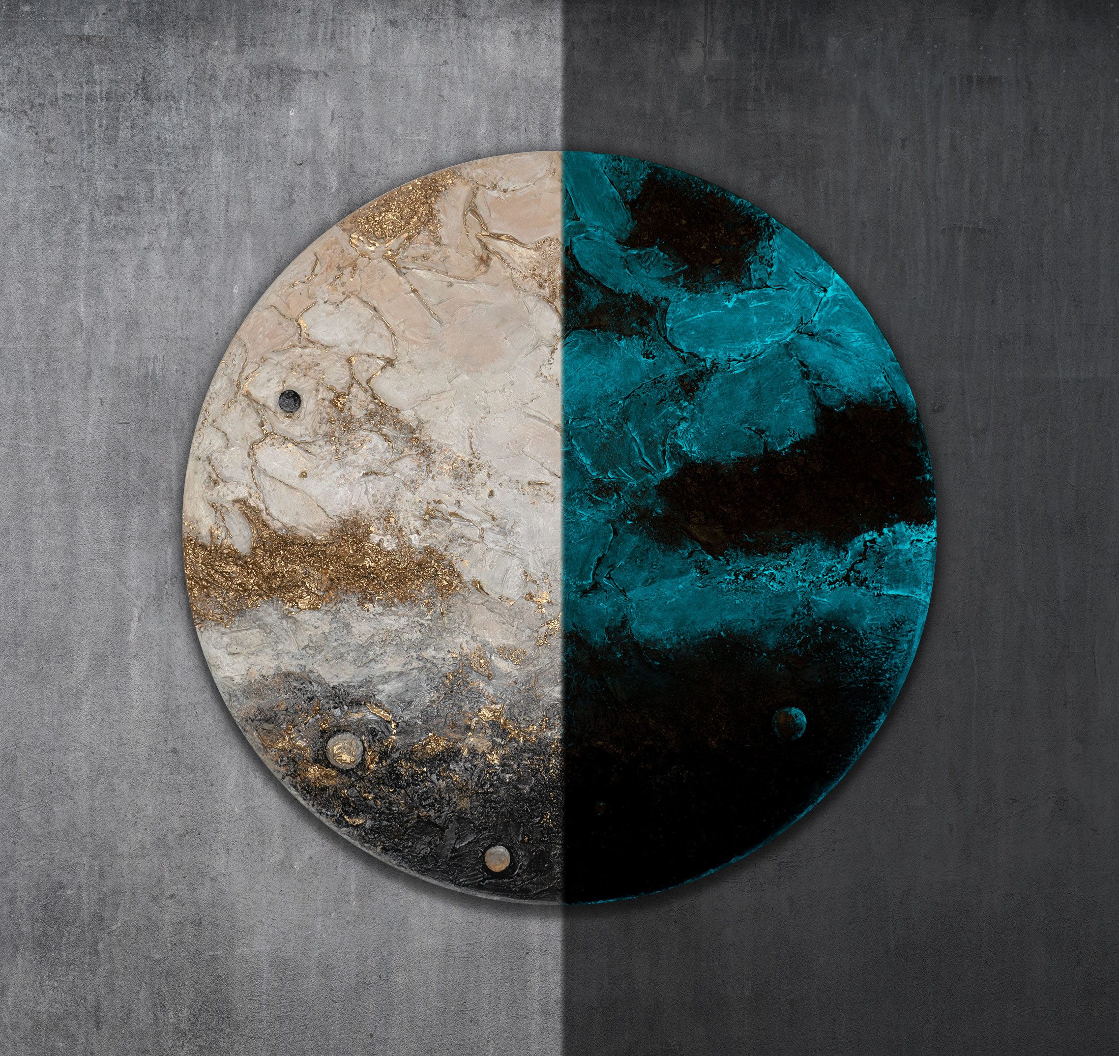 YS-Art Gemälde nachtleuchtendes rundes Leinwandbild eines Planeten, Fluoreszierenden Farbe, die das Wandbild zum leuchten bringen
