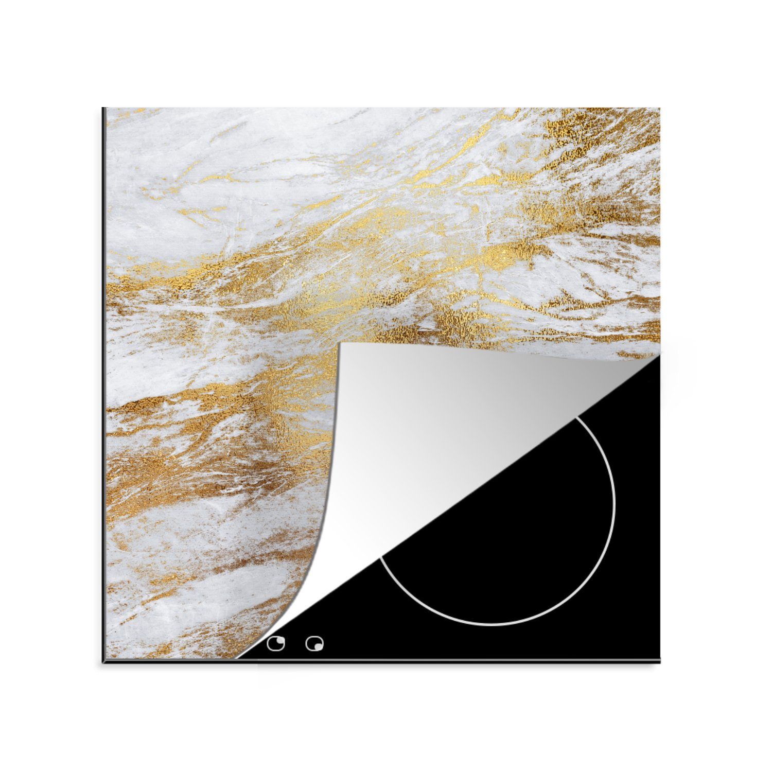 MuchoWow Herdblende-/Abdeckplatte Marmor - Gold cm, Vinyl, Ceranfeldabdeckung, küche Muster Arbeitsplatte (1 Weiß, tlg), für - 78x78 