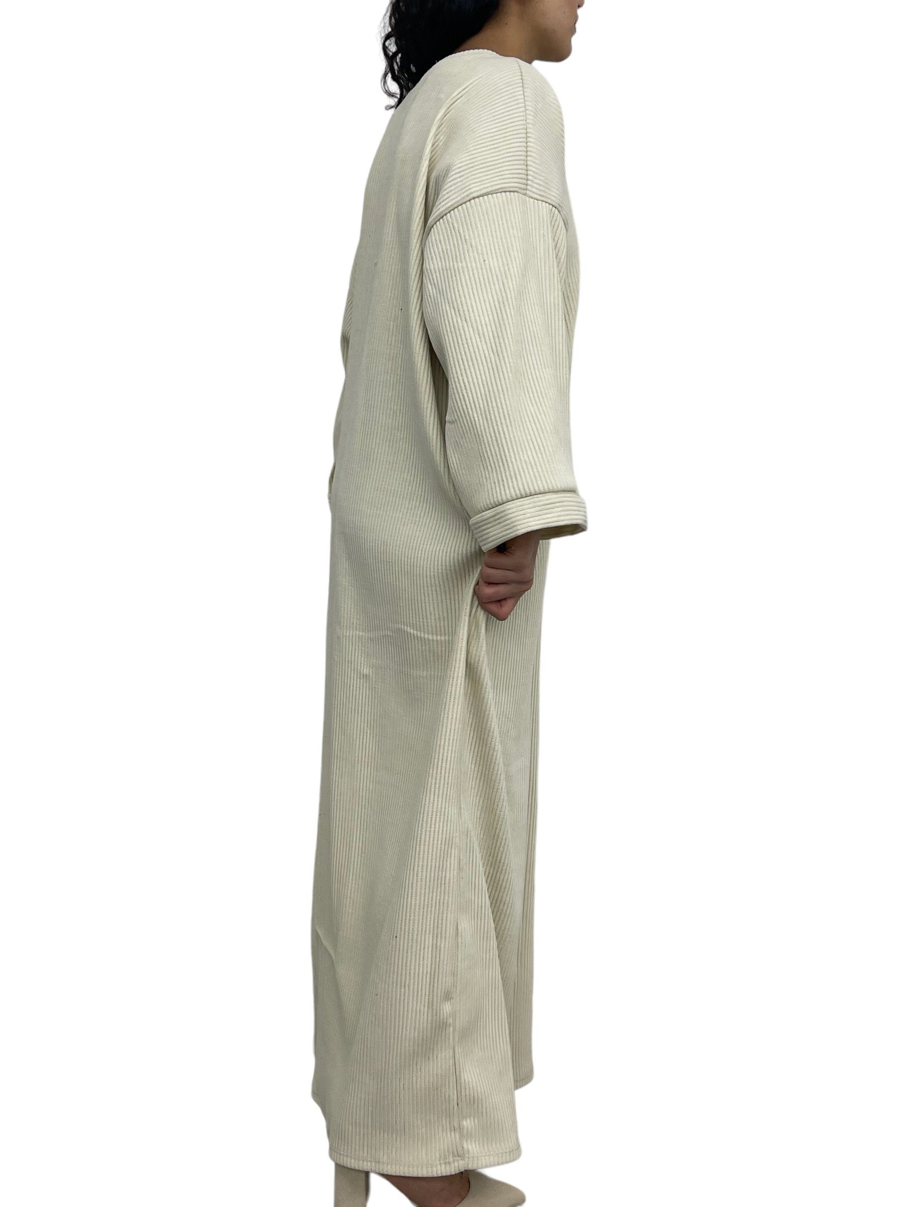 Unifarbe MISS Lang in Beige Cordkleid Abaya Style, Rundhals HELLO mit Cordkleid