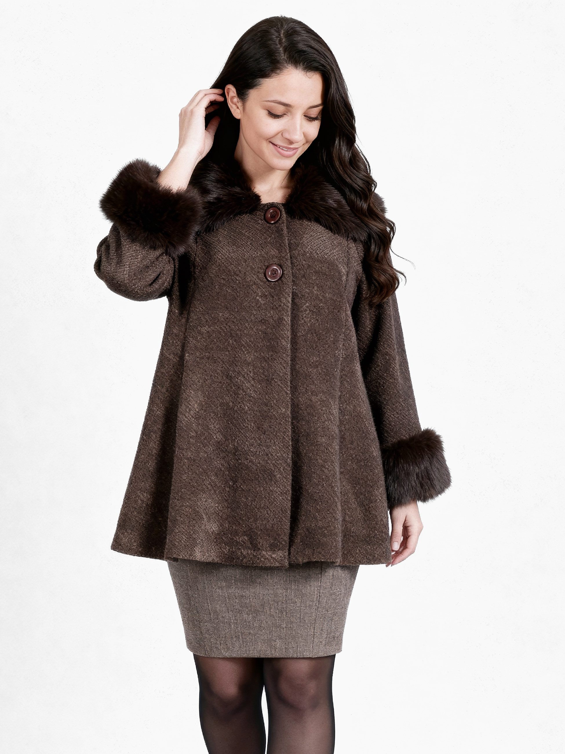 PEKIVESSA Winterjacke Elegante Jacke mit Fellimitatkragen gefüttert mit Kunstfell am Kragen und Ärmel