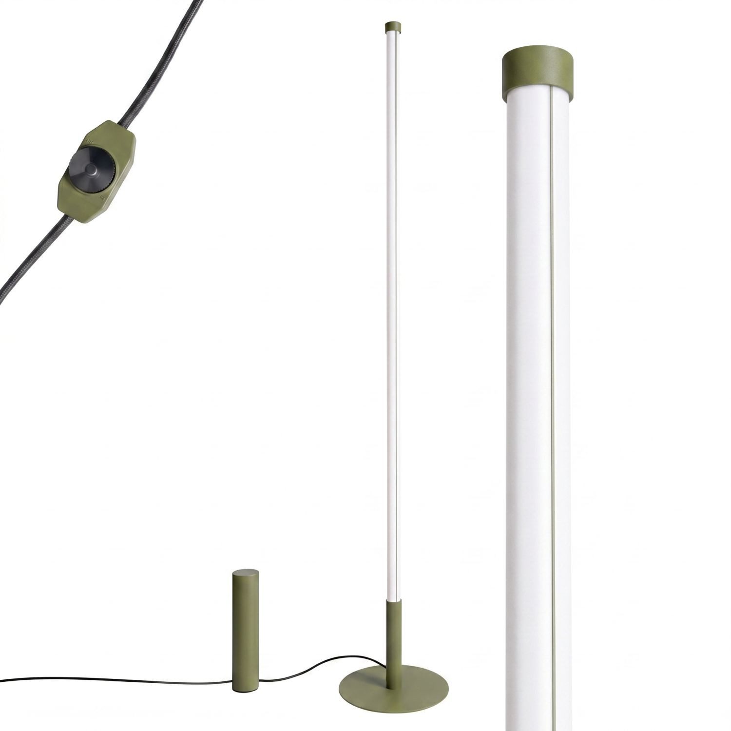 Licht-Erlebnisse Stehlampe ORSAY, LED fest integriert, Neutralweiß, Metall LED Dimmer 150 cm Olivgrün rund 4000 K 4710 lm Modern