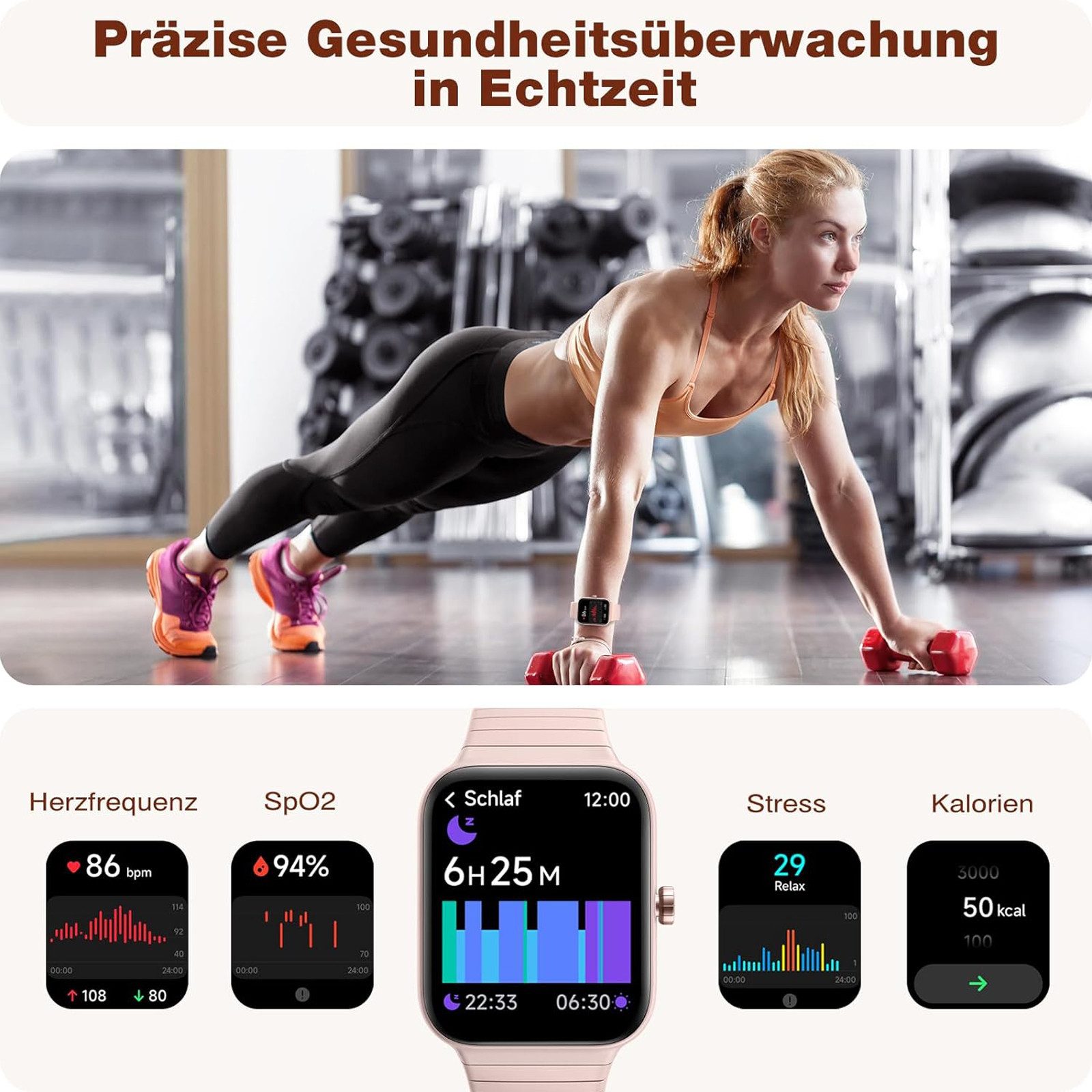 MODFU Smart Watch Armbanduhr Sportuhr Fitness Uhr Uhren Tracker Damen Herren Smartwatch (1,8 Zoll, 300mAh Li-Ionen) IP68 Wasserdicht Fitnessuhr Armband Uhr mit Alexa Built-in, 1-tlg., Touchscreen, Pulsmesser Schrittzähler Schlafmonitor Aktivitätstracker