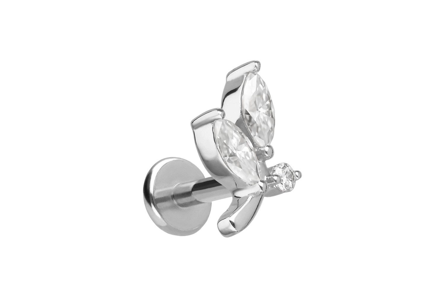 PIERCINGLINE Piercing-Set Titan Labret mit Innengewinde + 925er Silber Aufsatz MOISSANIT-ZWEIG (Labrets, 1-tlg)