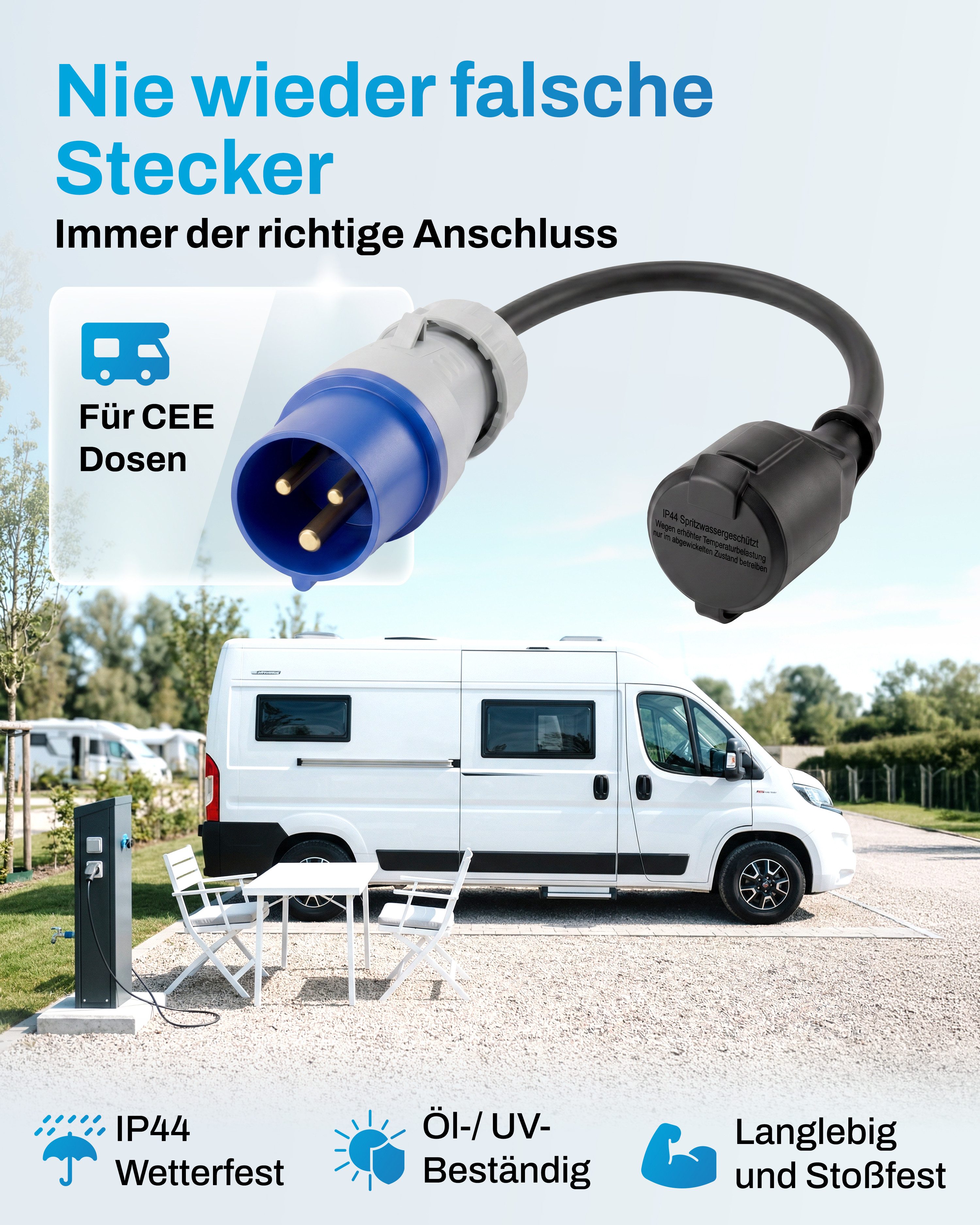 feletec CEE Adapter CEE Stecker auf Schuko Kupplung, 35cm Länge, IP44 CEE-Adapterkabel