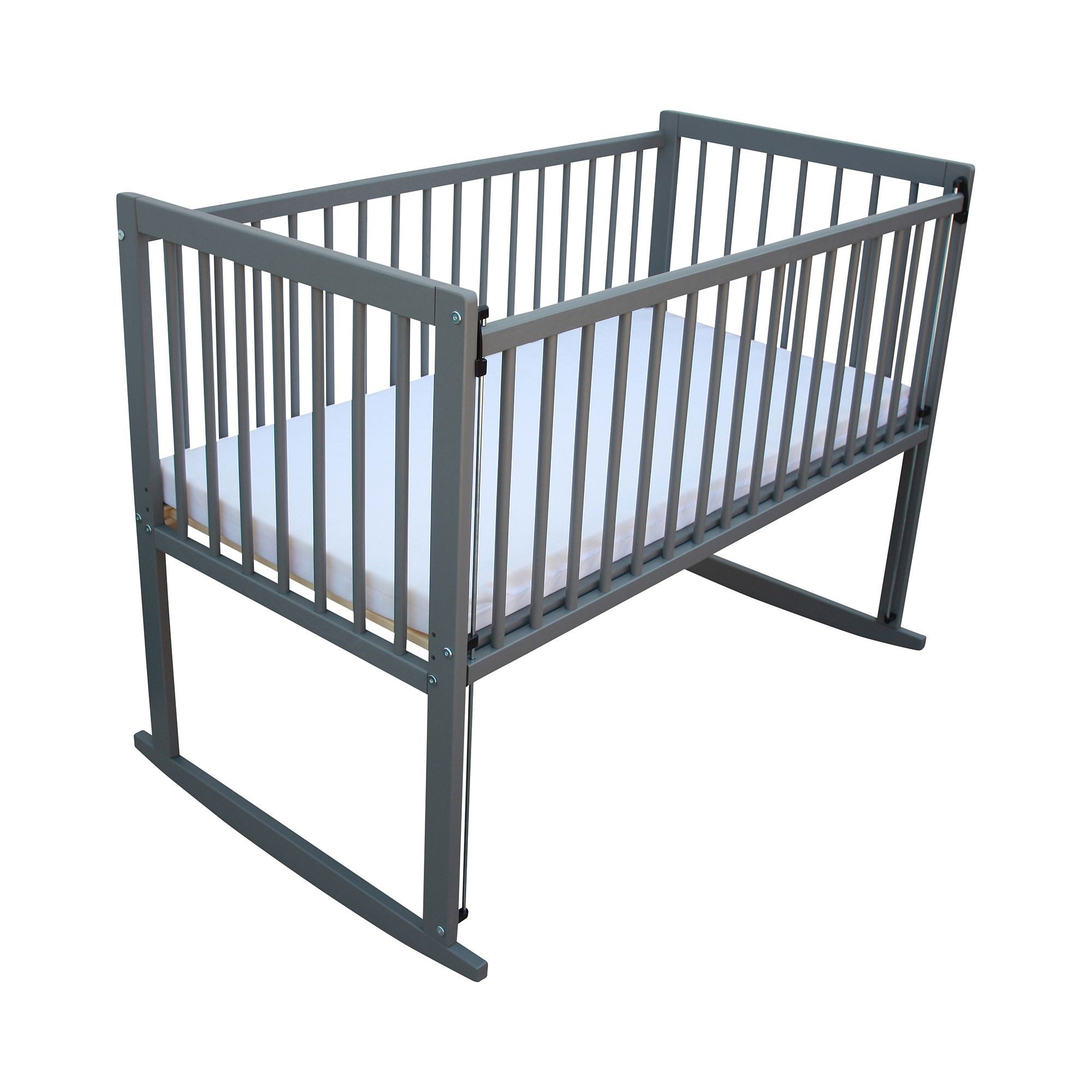 Micoland Beistellbett Kinderbett / Beistellbett / Wiege 3in1 120x60 cm mit Matratze grau