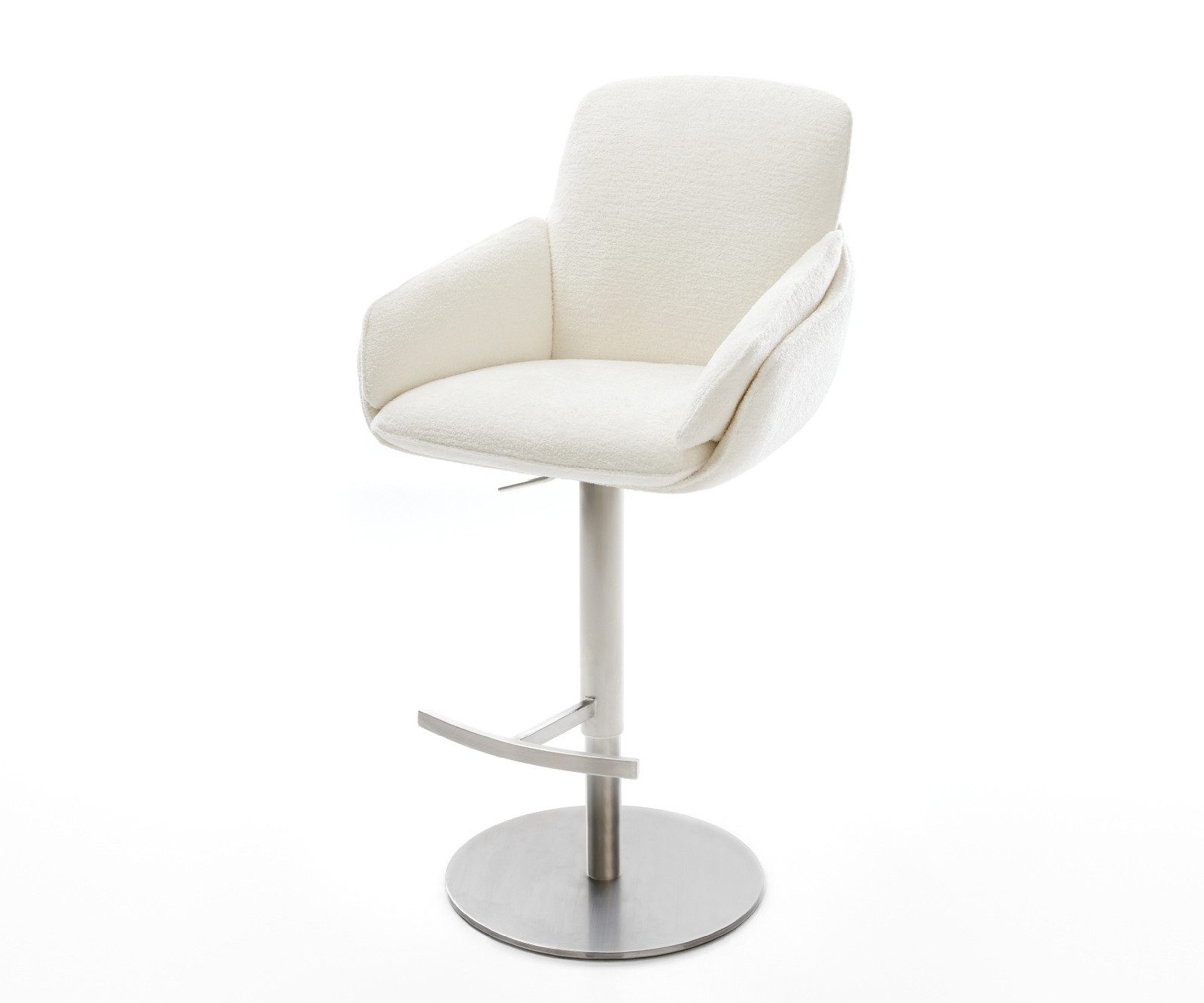 DELIFE Barhocker Luan-Flex, Drehfuß höhenverstellbar Edelstahl Silberfarben Bouclé Soft Beige