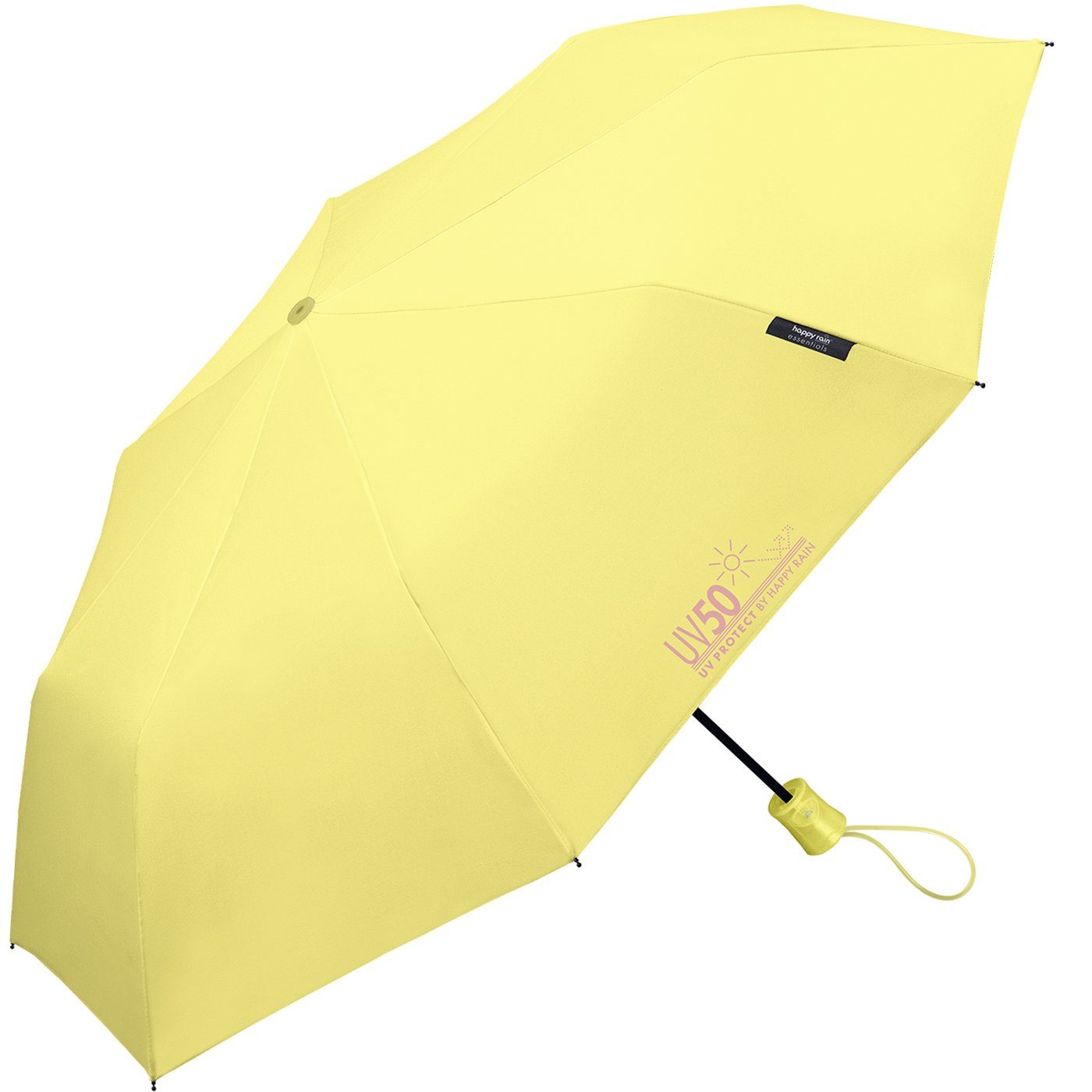 HAPPY RAIN Taschenregenschirm UV-Protect und mit Sonne vor Sonnenschutz, gelb Auf-Automatik schützt Regen UV50 und