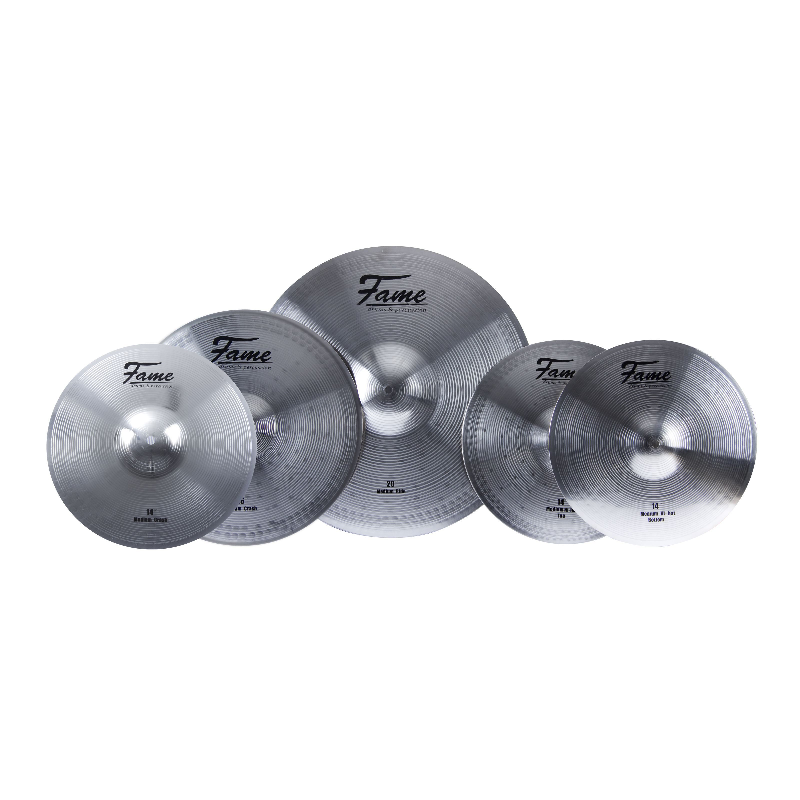 FAME Бассейн,Reflex Cymbal Set 3-teiliges Бассейн Set Medium Stärke Regular Finish inklusive Crash Бассейн und Drummer Handtuch, Cymbals, Cymbal Sets, Reflex Cymbal Set, 3-teiliges Бассейн Set, Medium Stärke