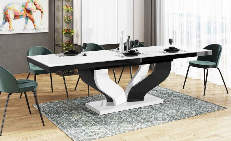 designimpex Esstisch Design Tisch HEB-222 Weiß / Schwarz Hochglanz ausziehbar 160 bis 256cm
